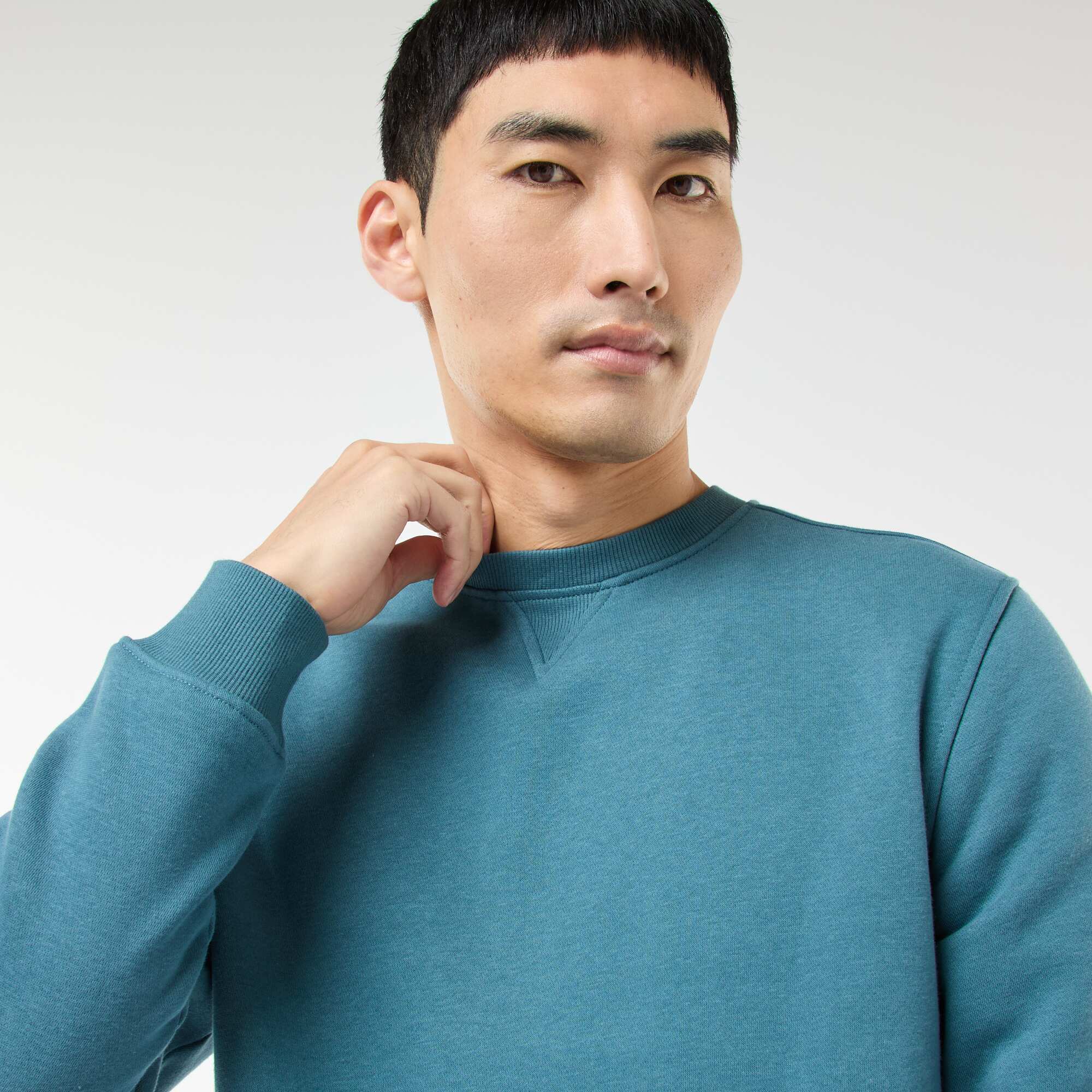 Plain Crew Neck Sweatshirt in Brushed Fleece BLUE