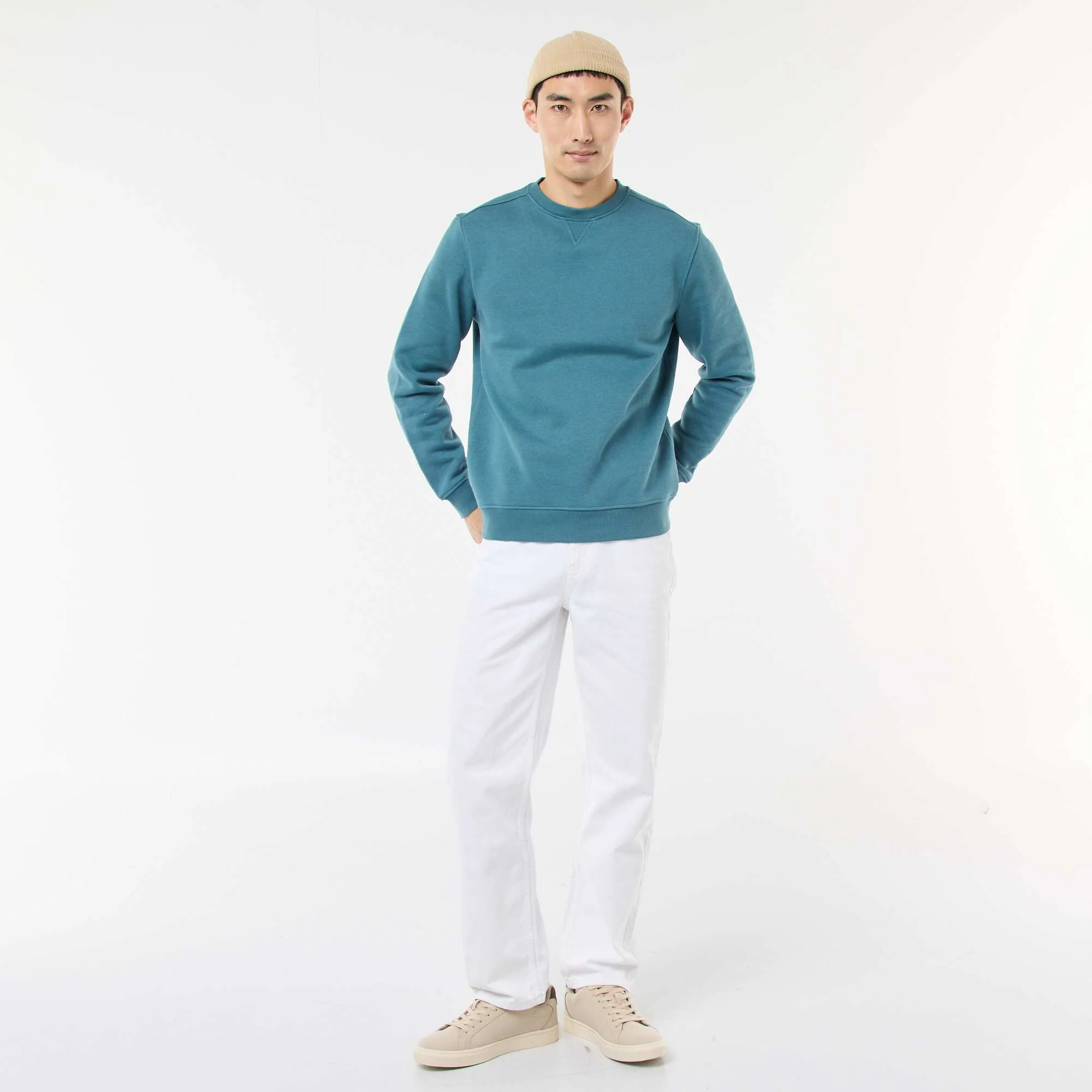 Plain Crew Neck Sweatshirt in Brushed Fleece BLUE - Image 2