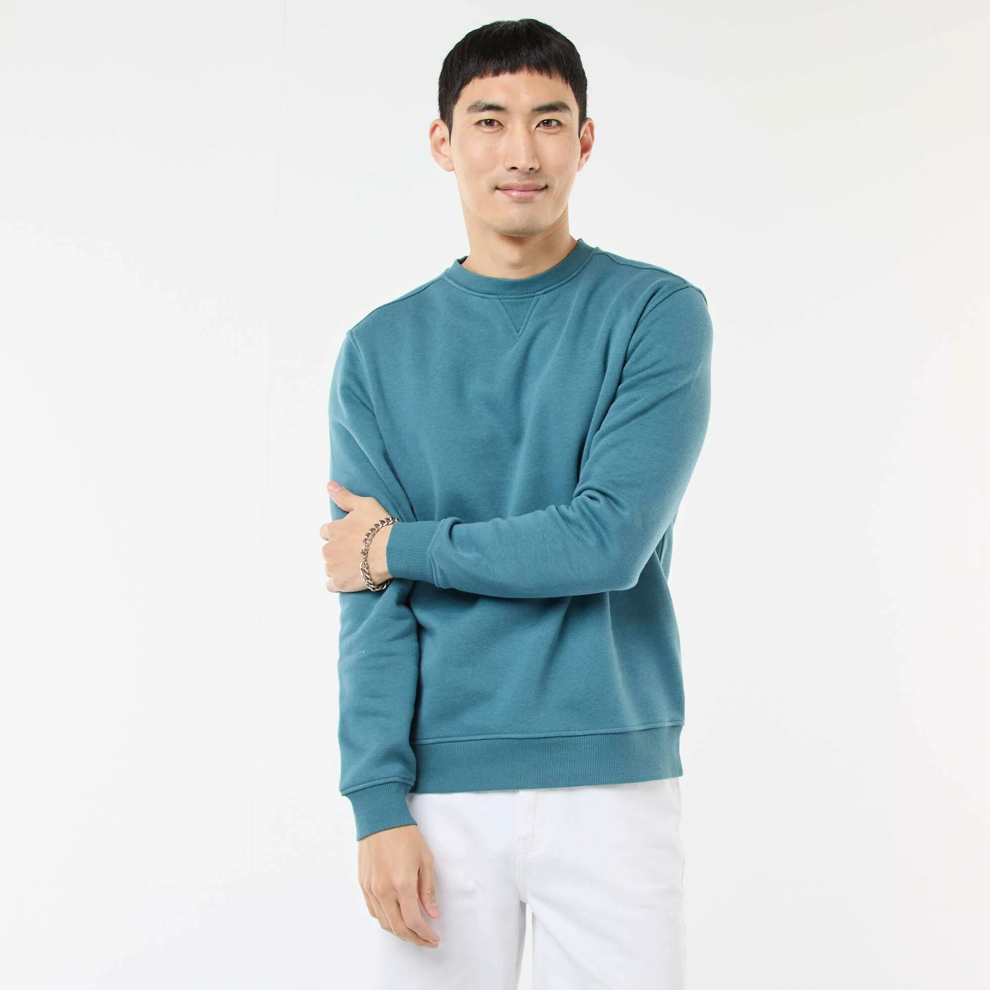 Plain Crew Neck Sweatshirt in Brushed Fleece BLUE - Image 4
