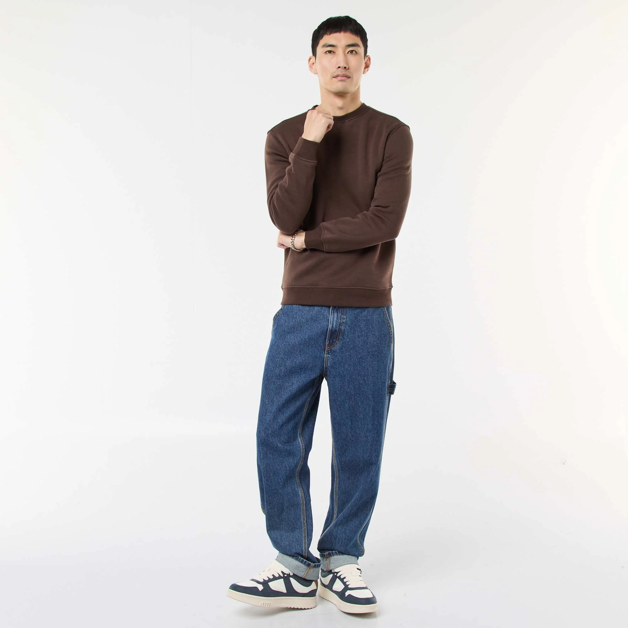 Plain Crew Neck Sweatshirt in Brushed Fleece BROWN - Image 2
