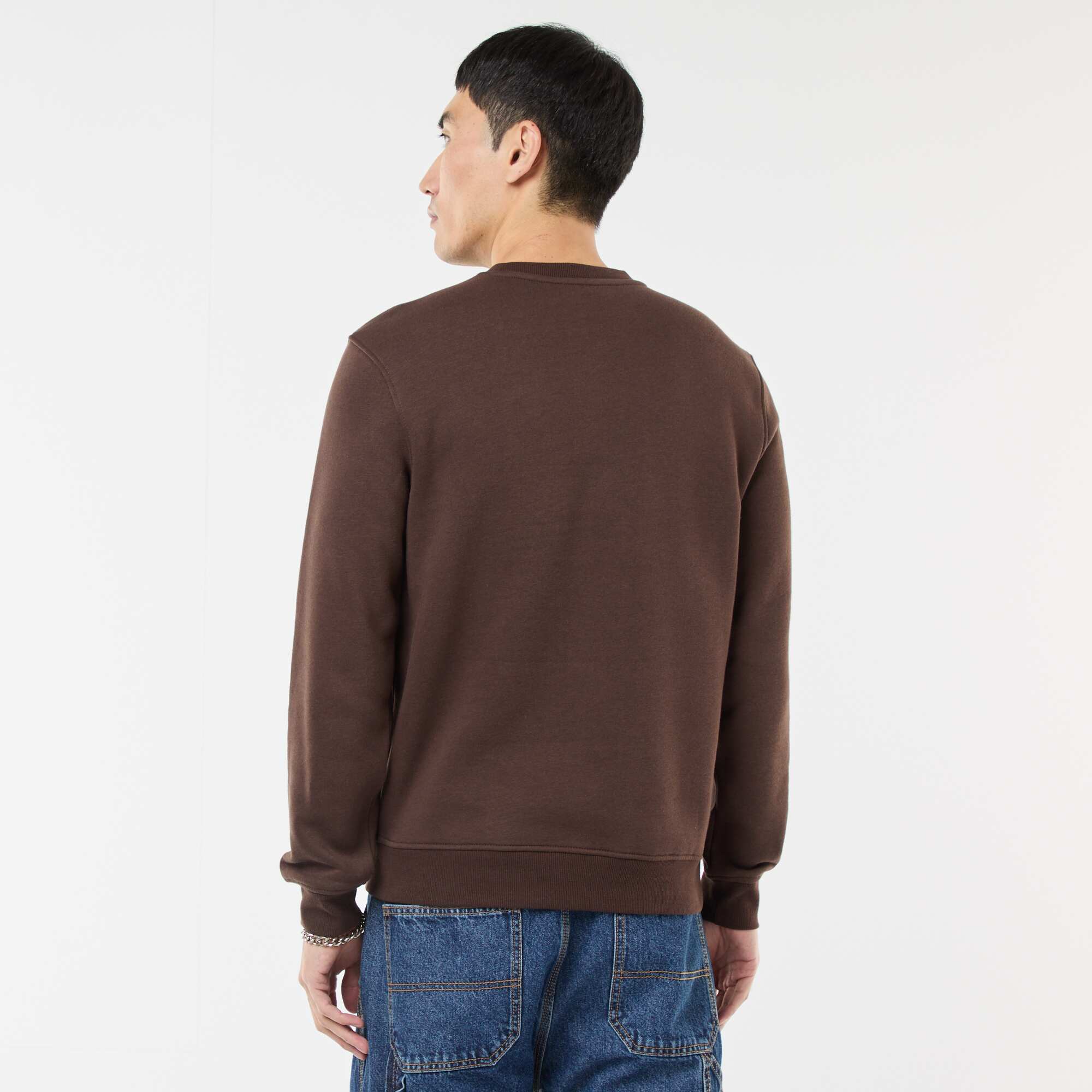 Plain Crew Neck Sweatshirt in Brushed Fleece BROWN - Image 4
