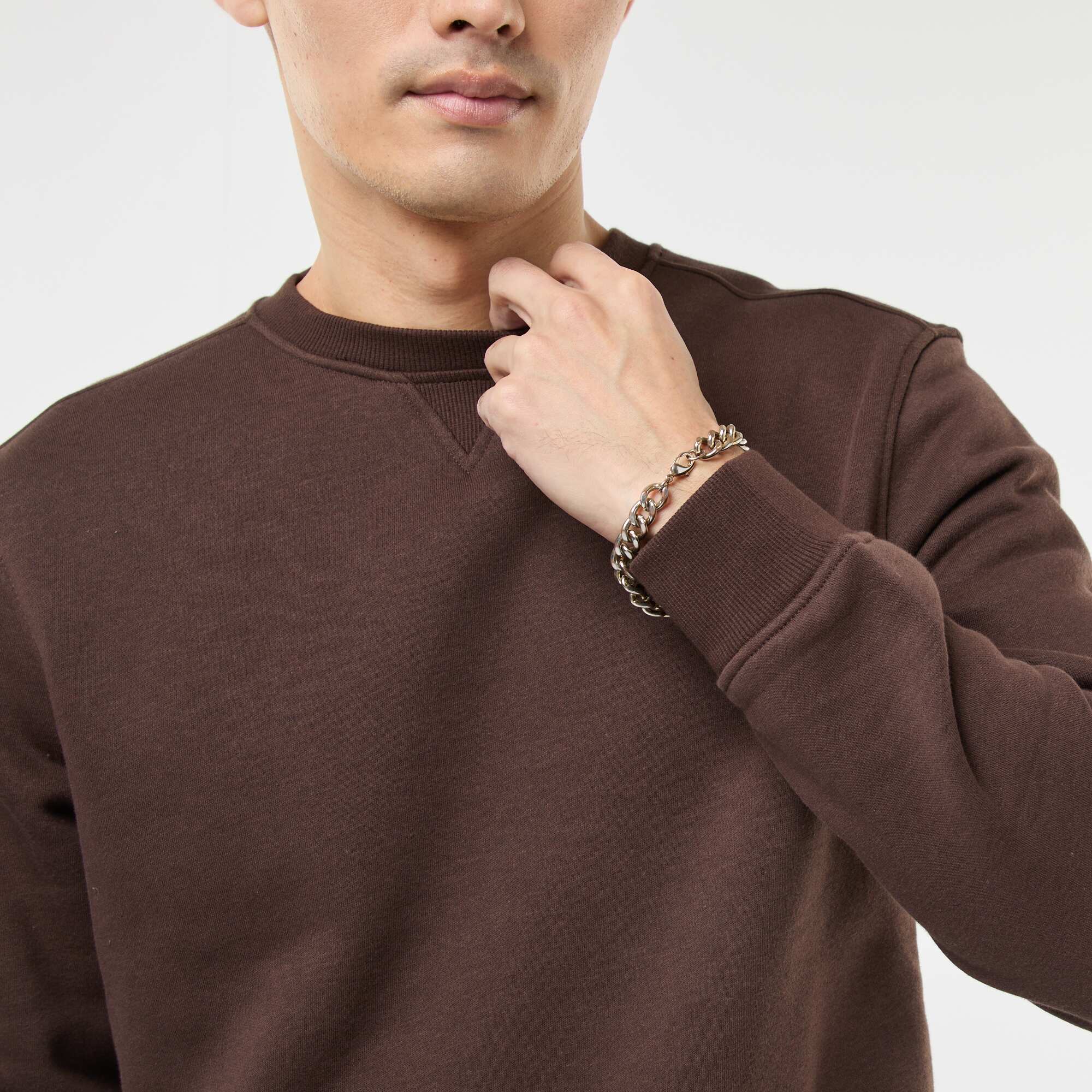 Plain Crew Neck Sweatshirt in Brushed Fleece BROWN - Image 5