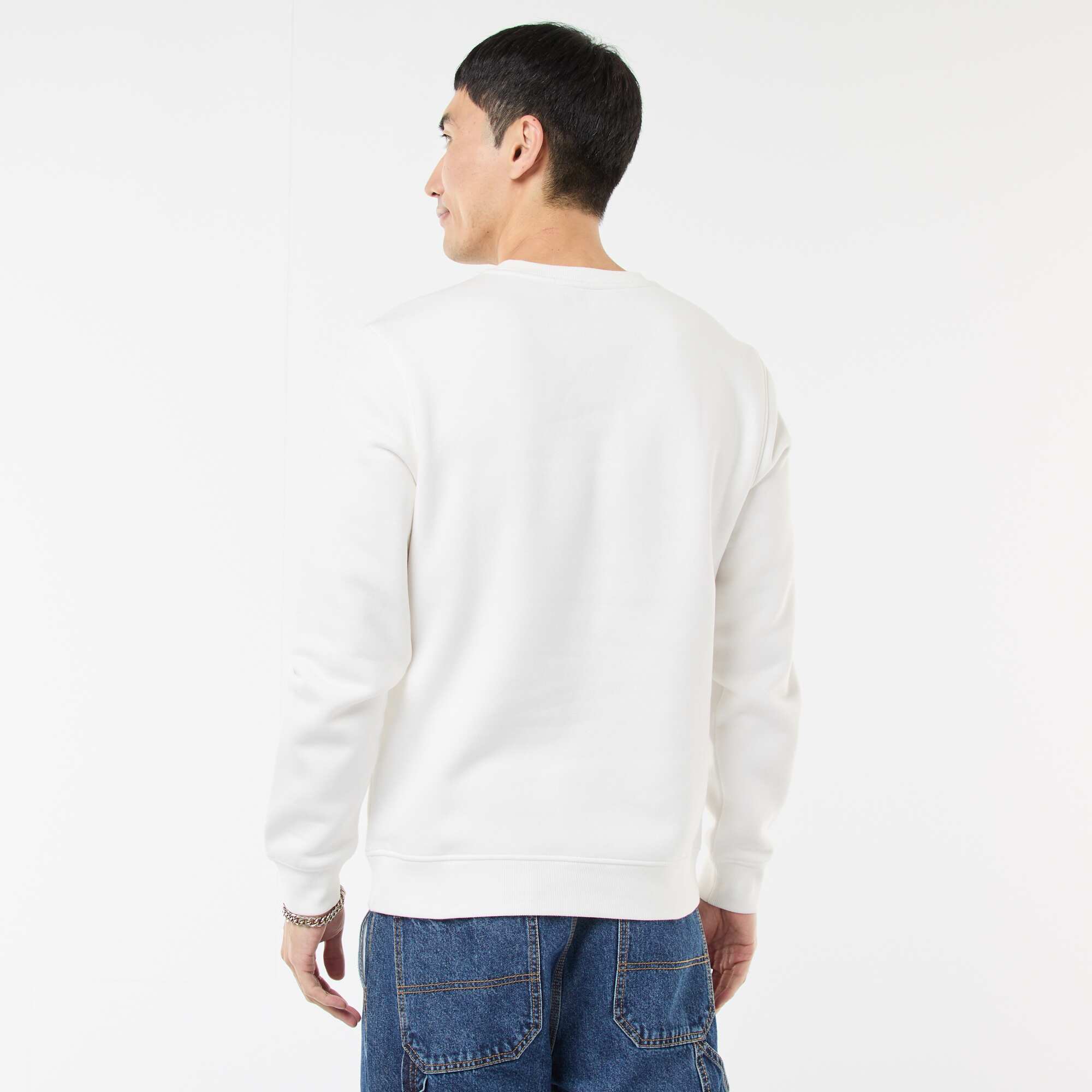 Plain Crew Neck Sweatshirt in Brushed Fleece WHITE - Image 5