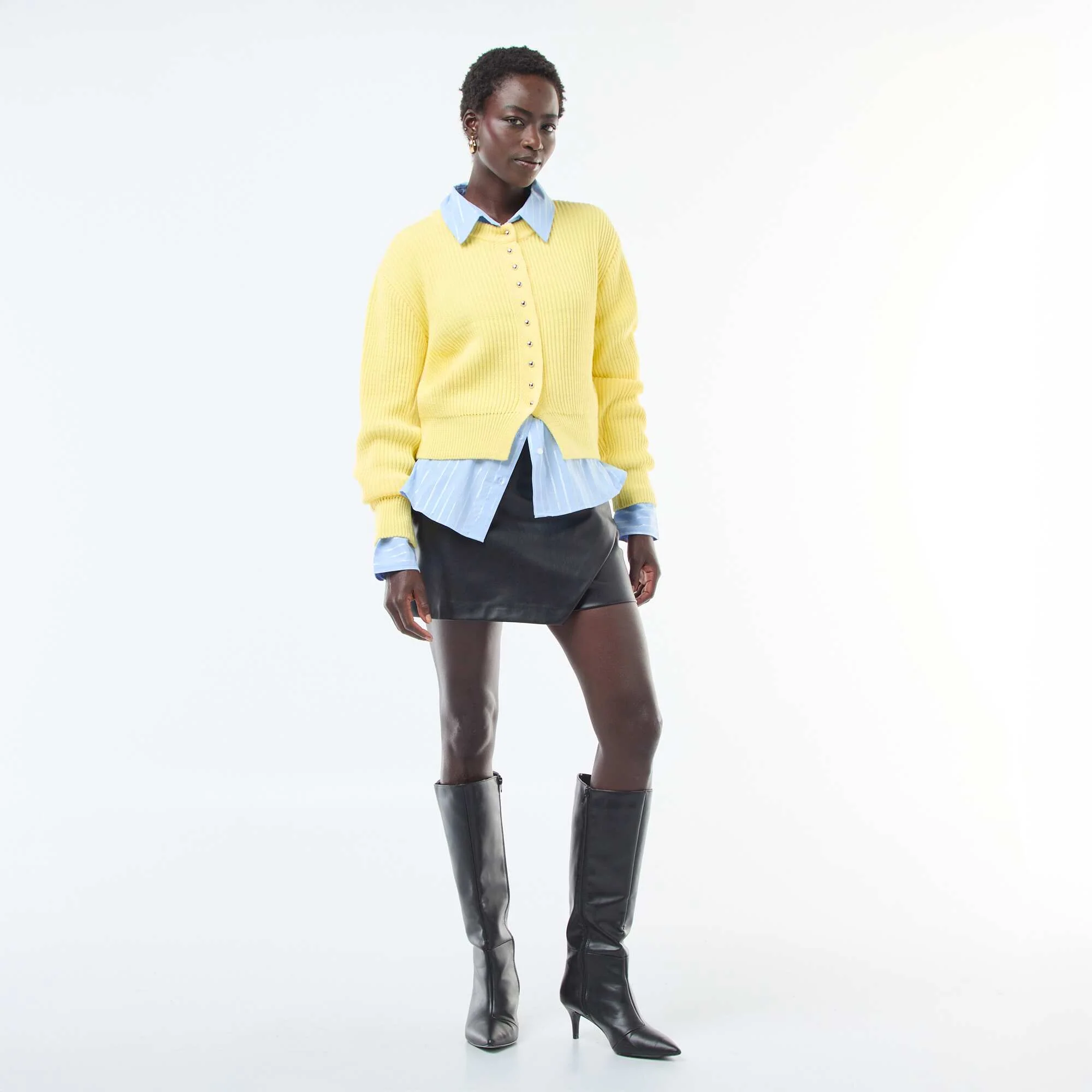 Plain Faux Leather Skort BLACK - Image 2