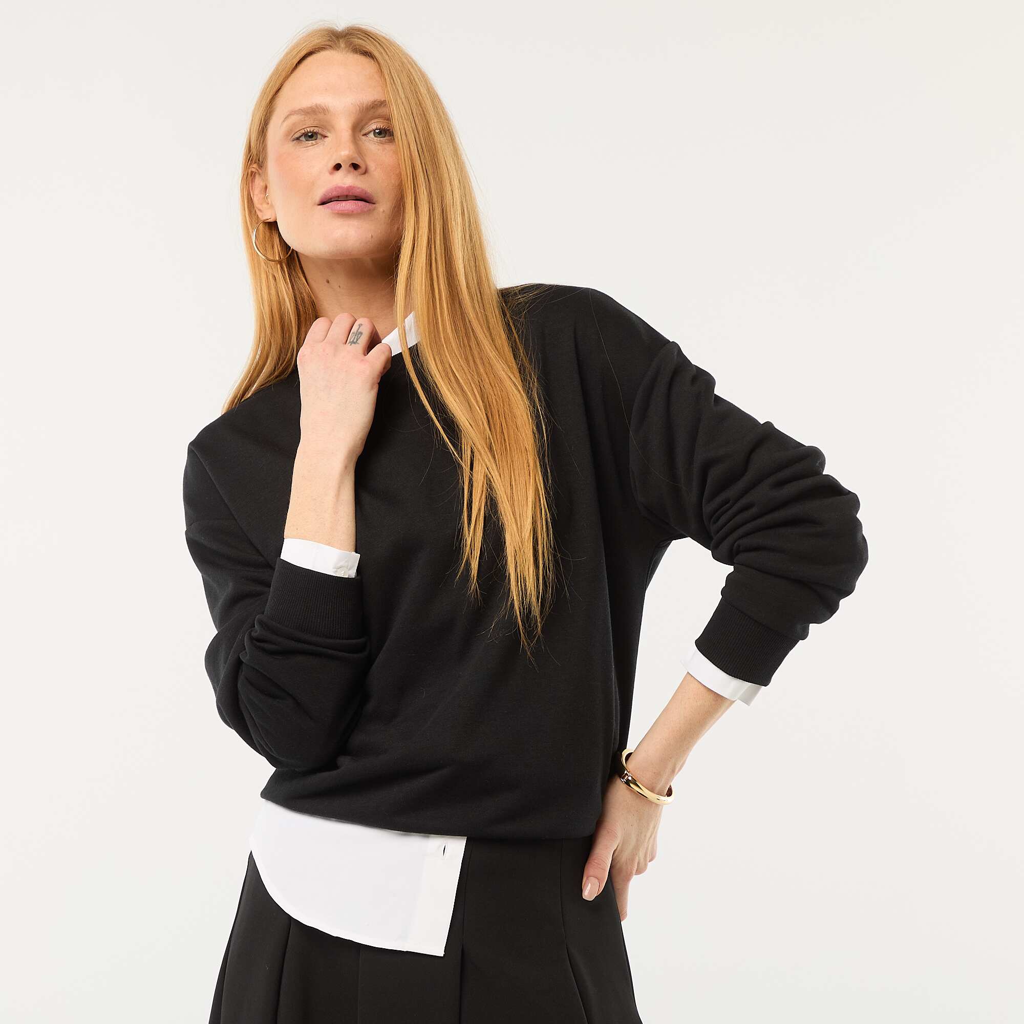 Plain French Terry Crew Neck Sweatshirt BLACK