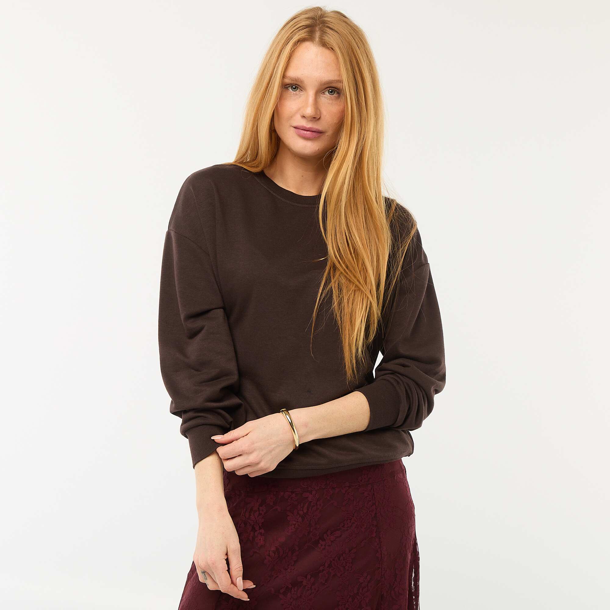 Plain French Terry Crew Neck Sweatshirt BROWN