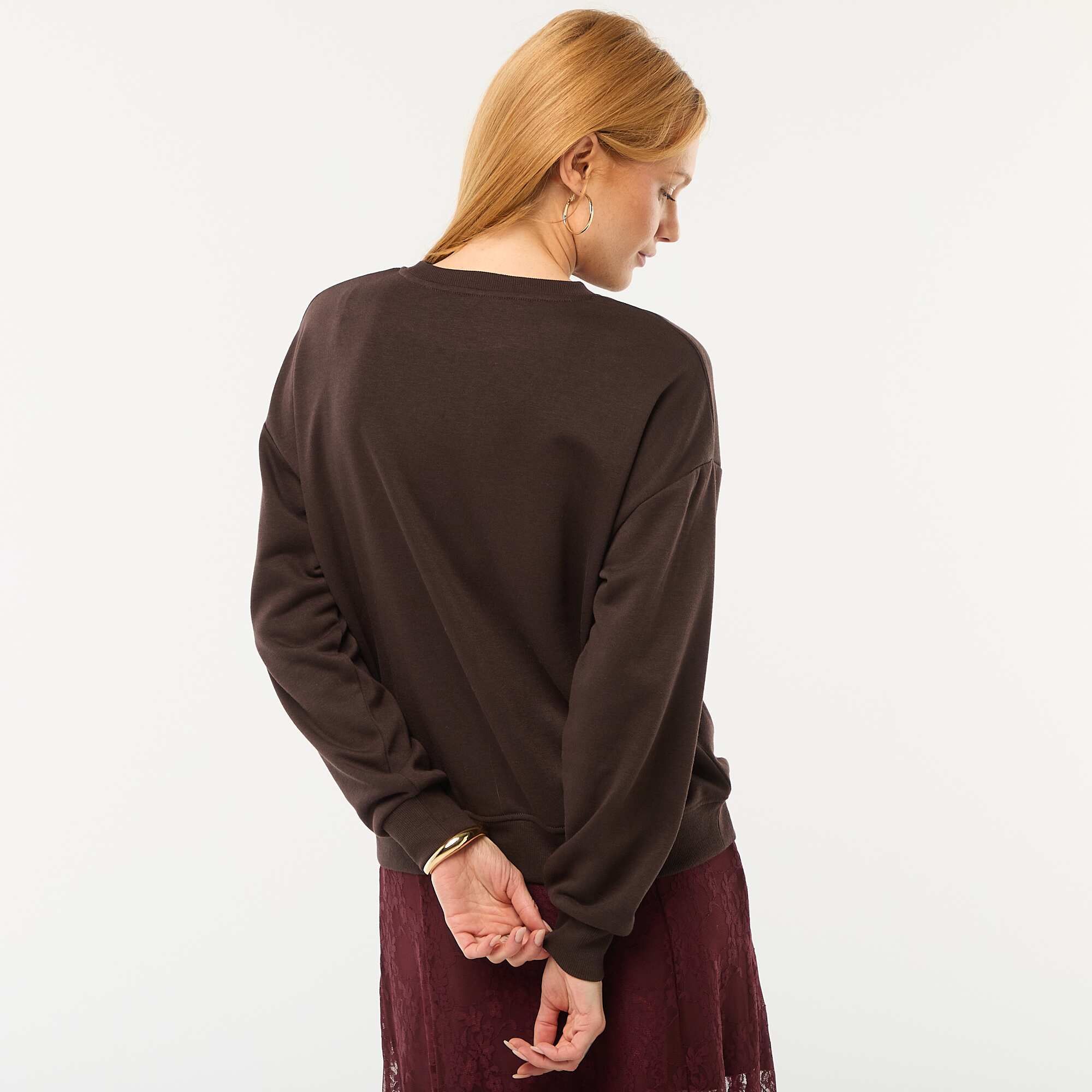 Plain French Terry Crew Neck Sweatshirt BROWN - Image 3