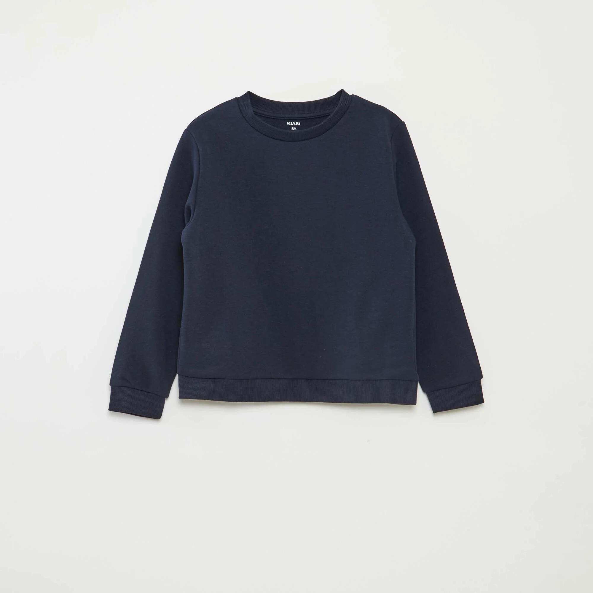 Plain French terry sweatshirt with round neck BLUE