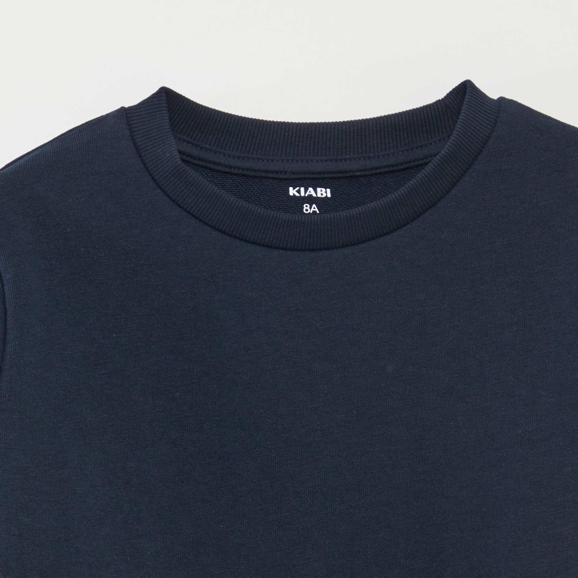 Plain French terry sweatshirt with round neck BLUE - Image 2