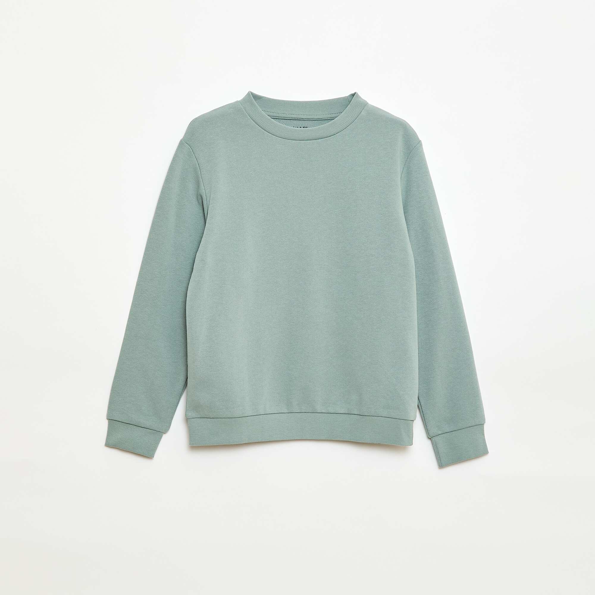Plain French terry sweatshirt with round neck BLUE