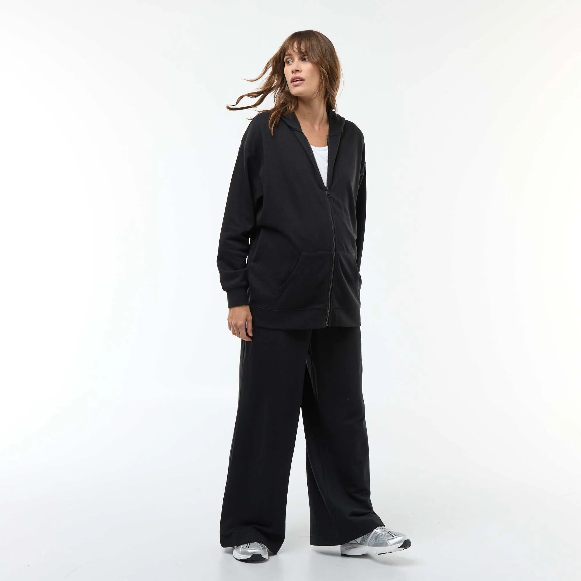 Plain Hooded Cardigan BLACK - Image 2