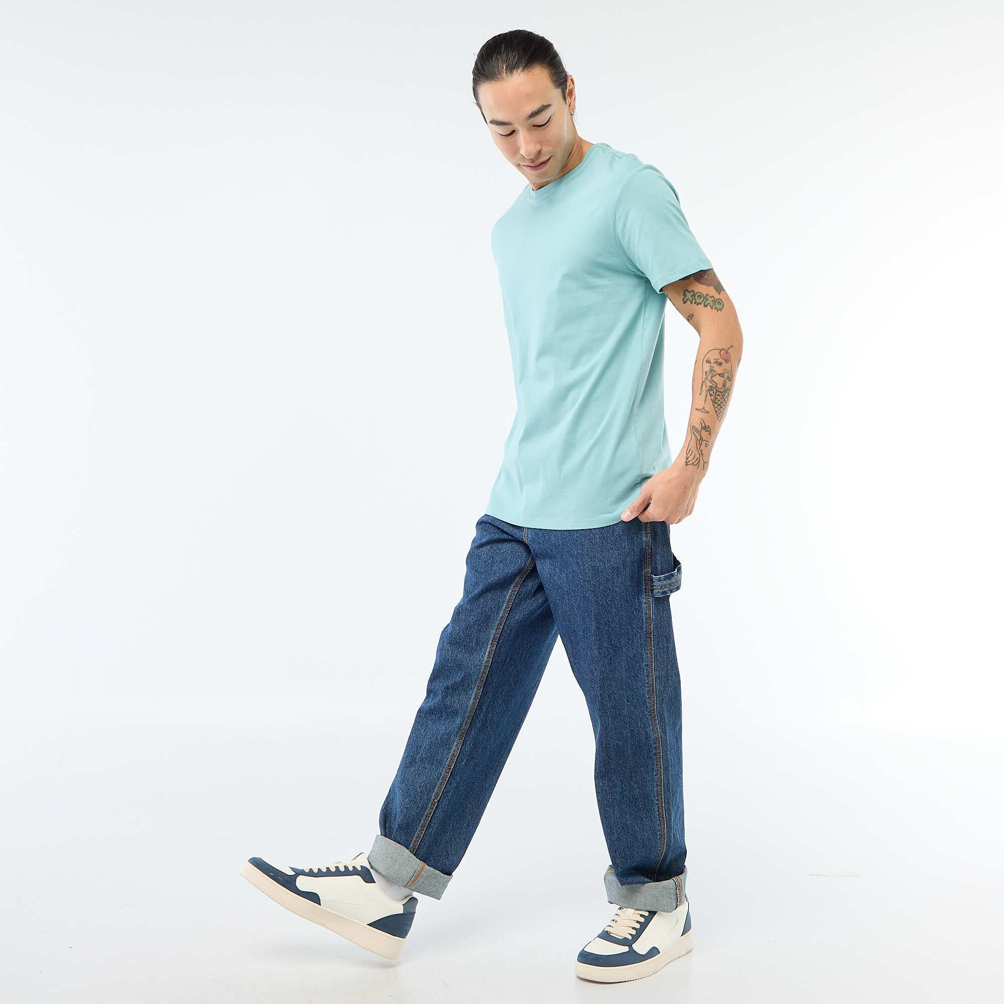 Plain jersey straight T-shirt BLUE - Image 2