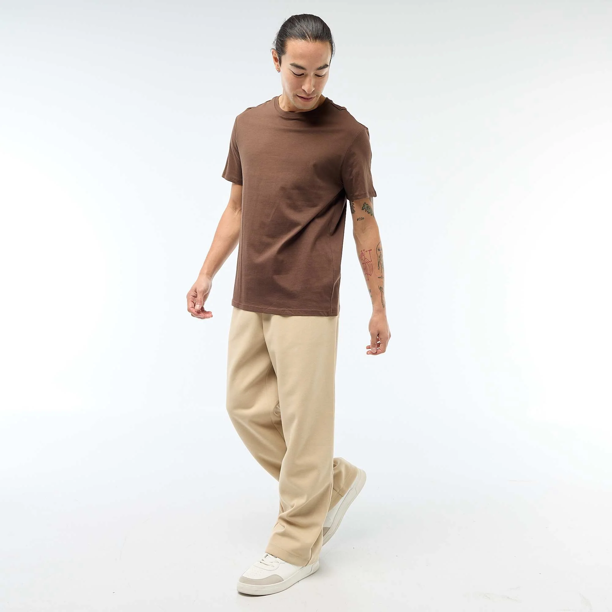 Plain jersey straight T-shirt BROWN - Image 2