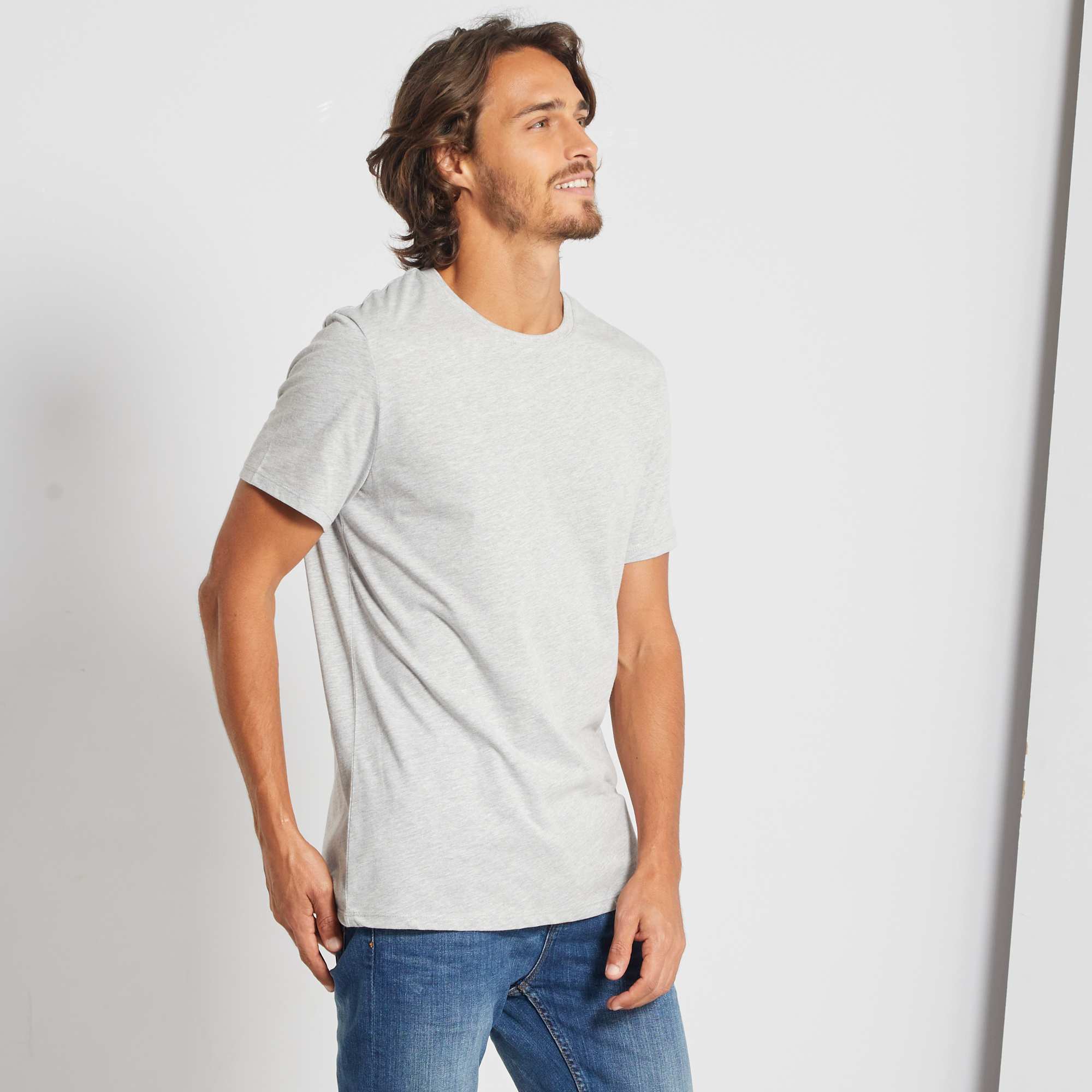 Plain jersey straight T-shirt GREY - Image 6
