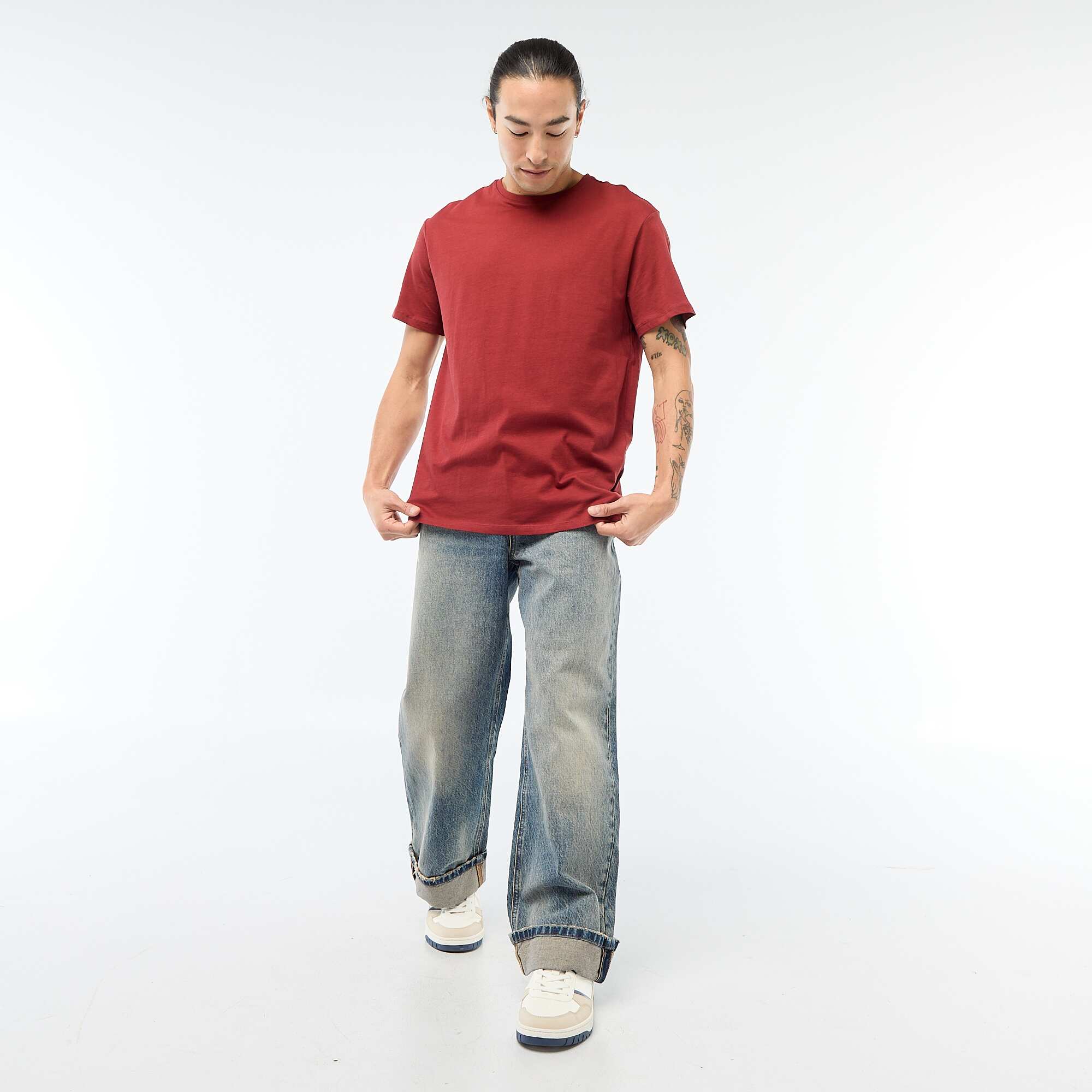 Plain jersey straight T-shirt RED - Image 2