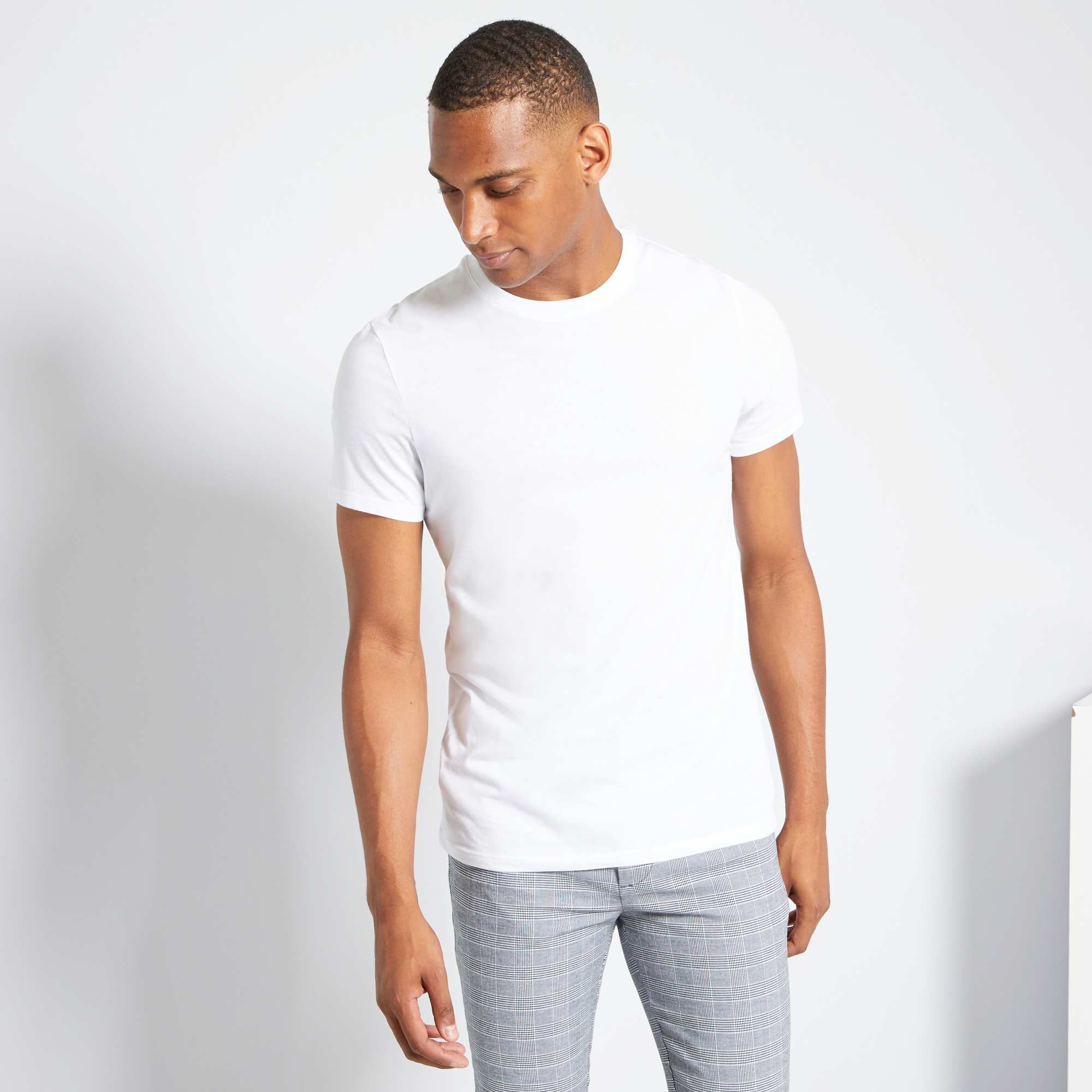 Plain jersey straight T-shirt white - Image 5