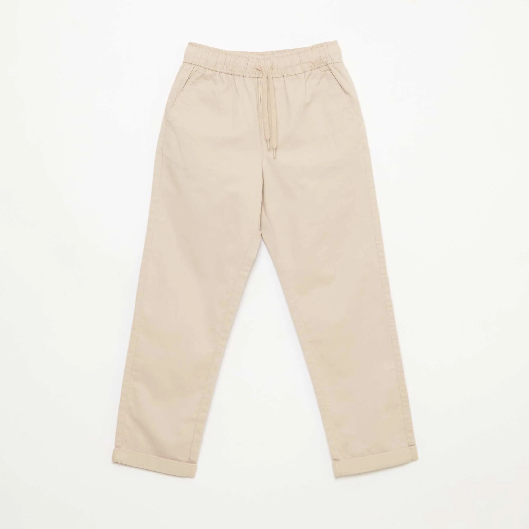 Plain Joggers with Cuffed Hems BEIGE