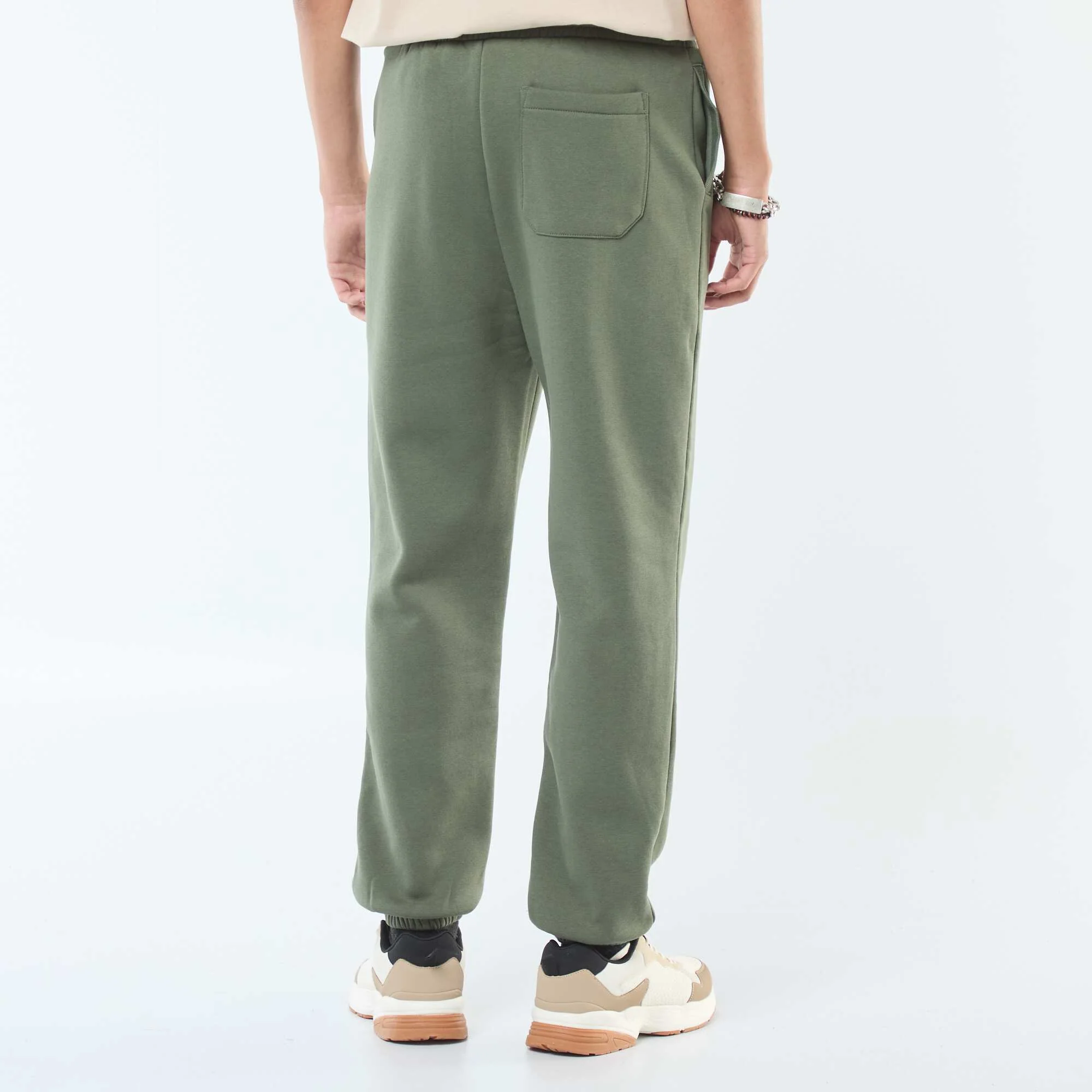 Plain joggers with drawstrings at the waist GREEN - Image 3