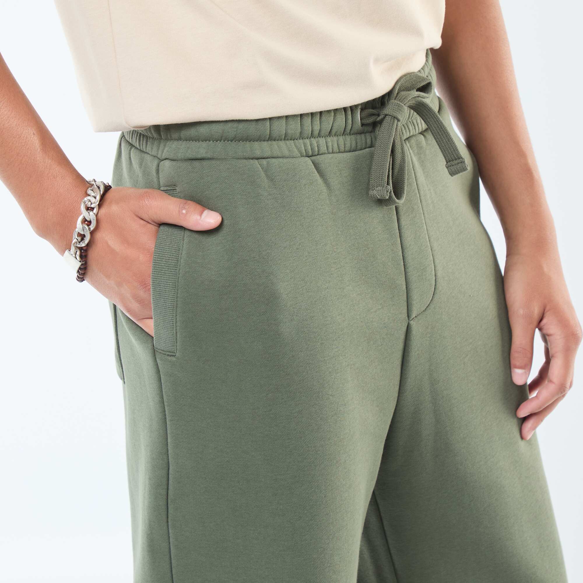 Plain joggers with drawstrings at the waist GREEN - Image 4