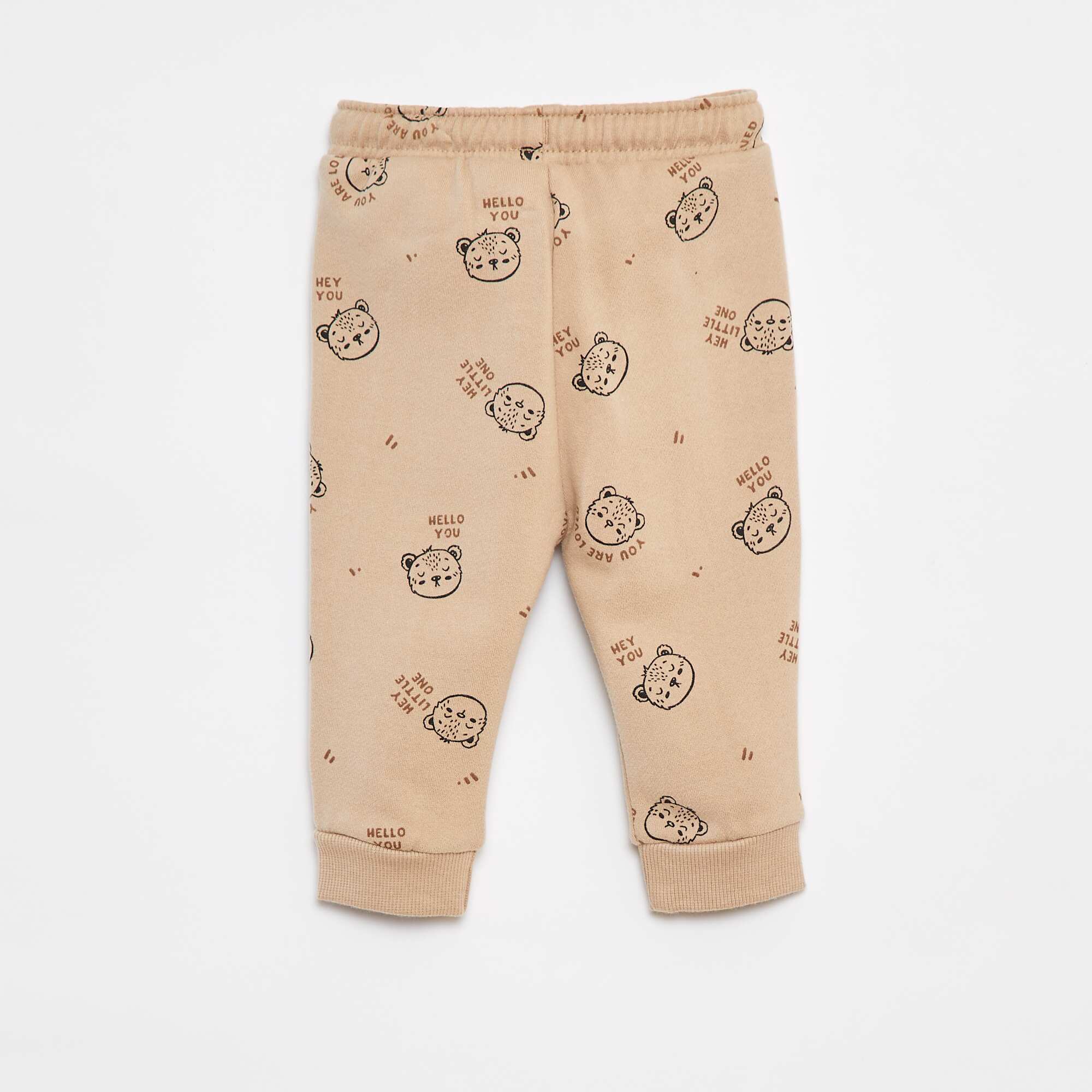 Plain joggers with elasticated waist BEIGE - Image 2