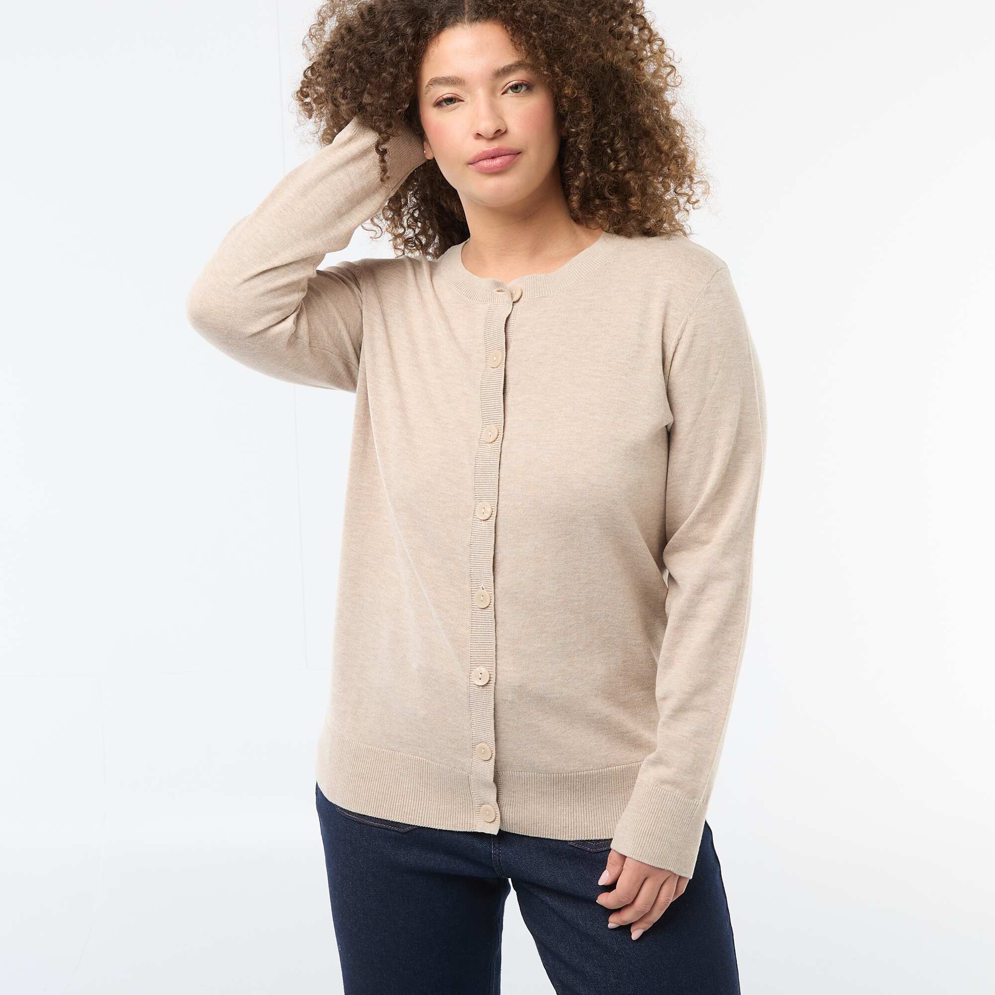 Plain Knit Cardigan BEIGE - Image 4