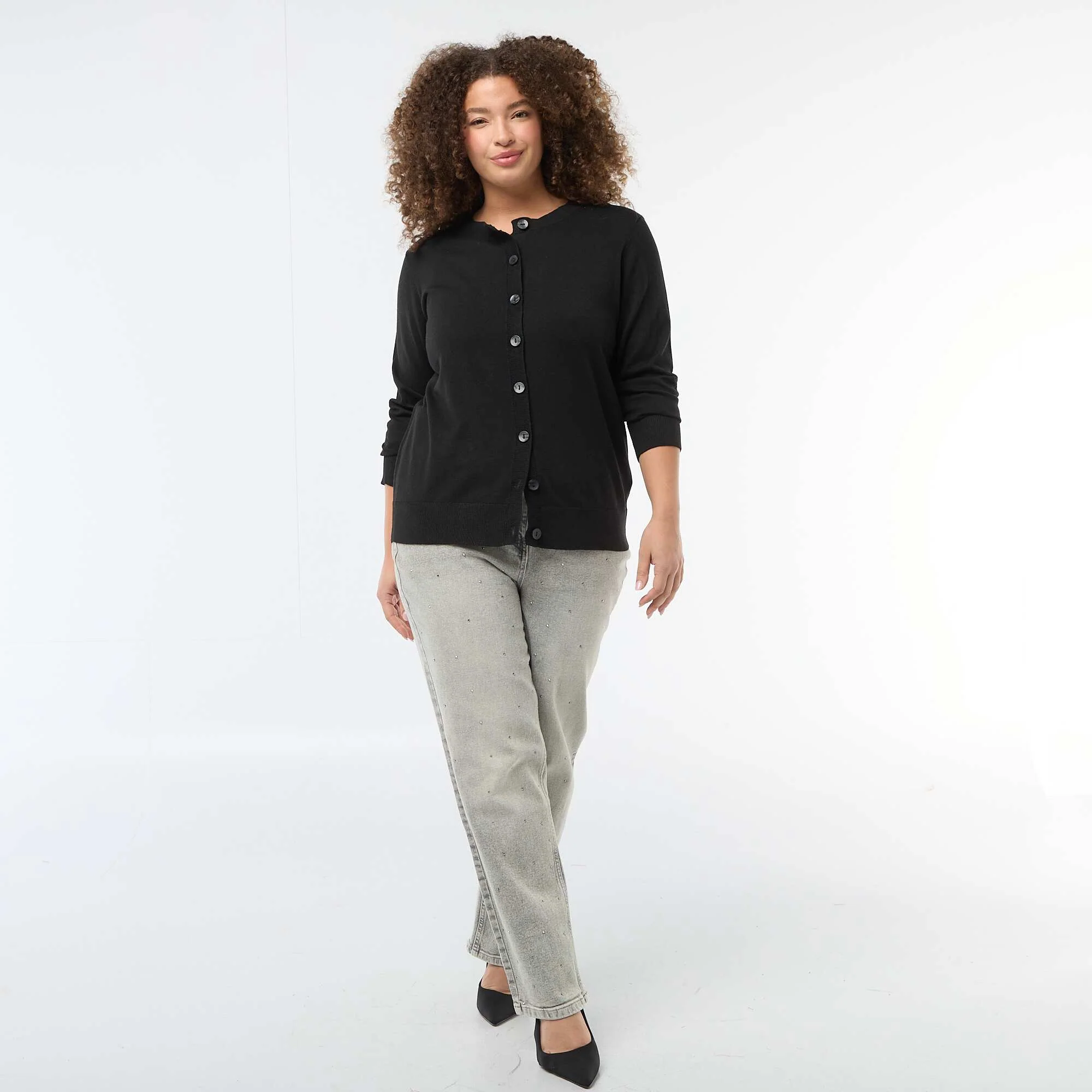 Plain Knit Cardigan BLACK - Image 2