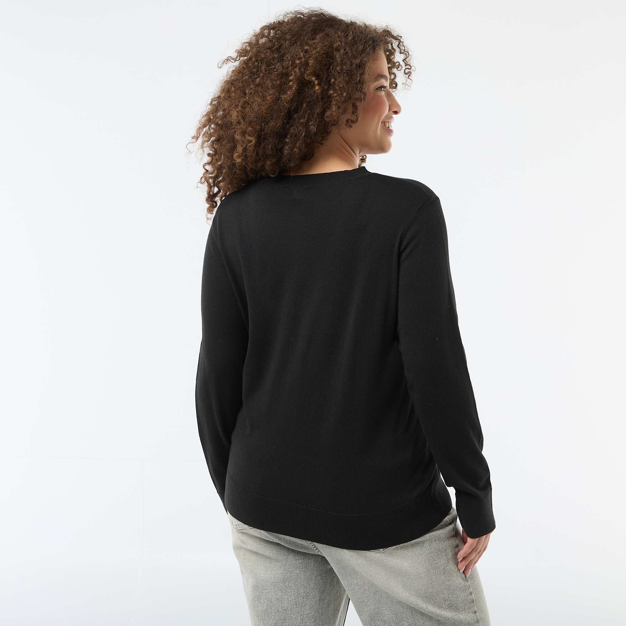 Plain Knit Cardigan BLACK - Image 5