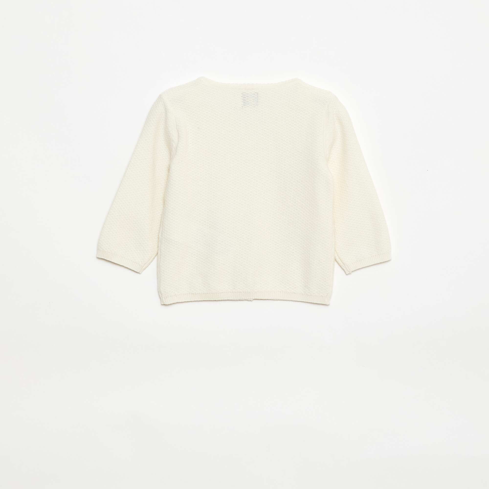 Plain Knit Cardigan WHITE - Image 3