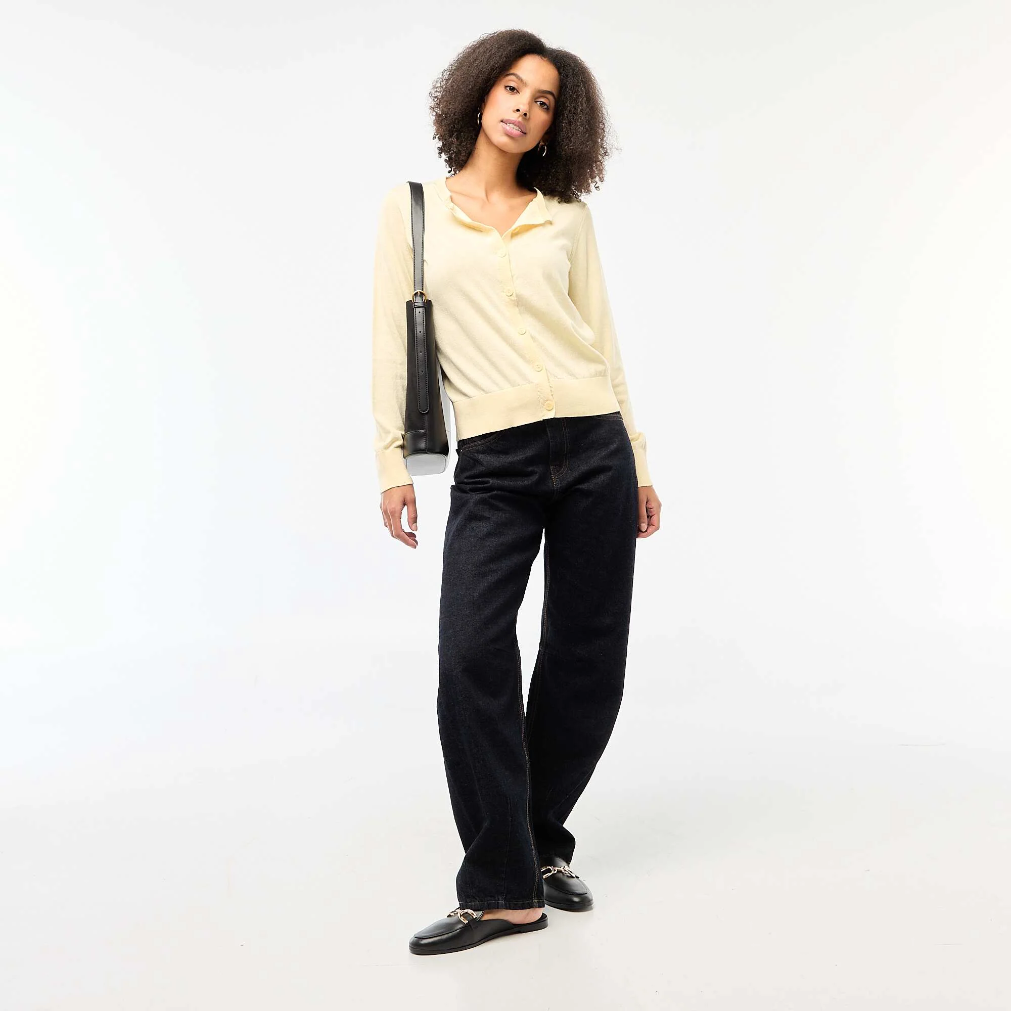 Plain Knit Cardigan with Round Neck YELLOW - Image 2