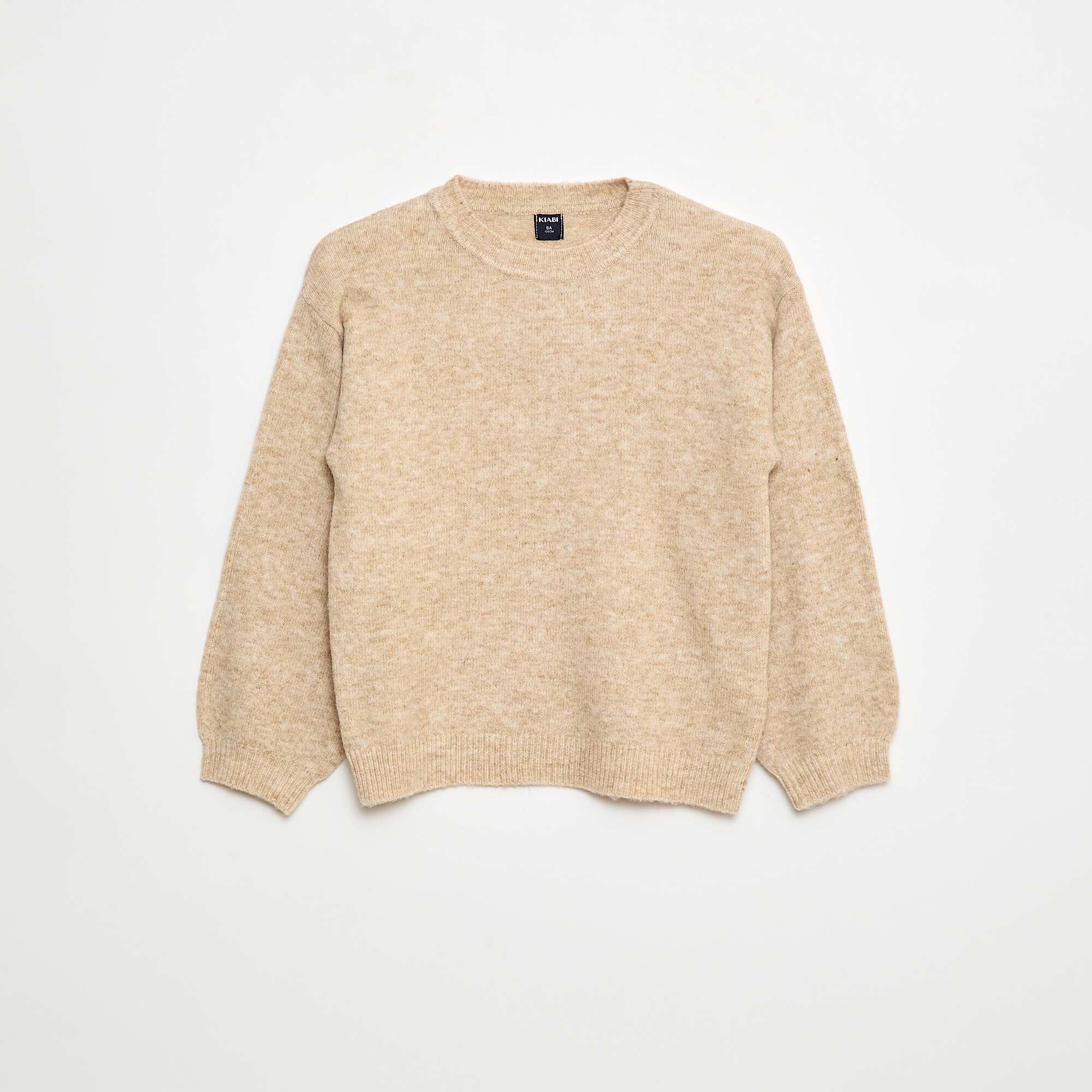 Plain Knit Crew Neck Jumper BEIGE