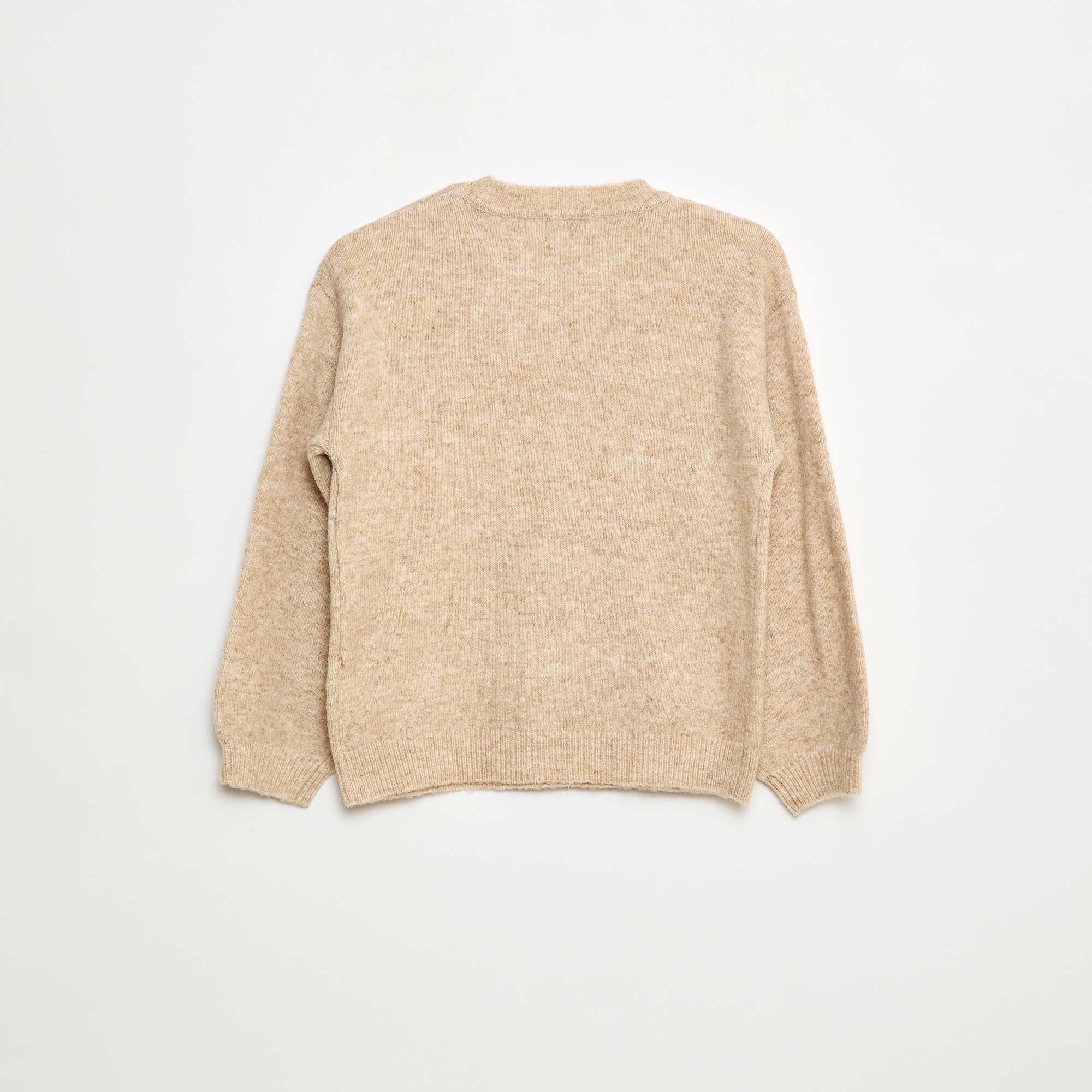 Plain Knit Crew Neck Jumper BEIGE - Image 2
