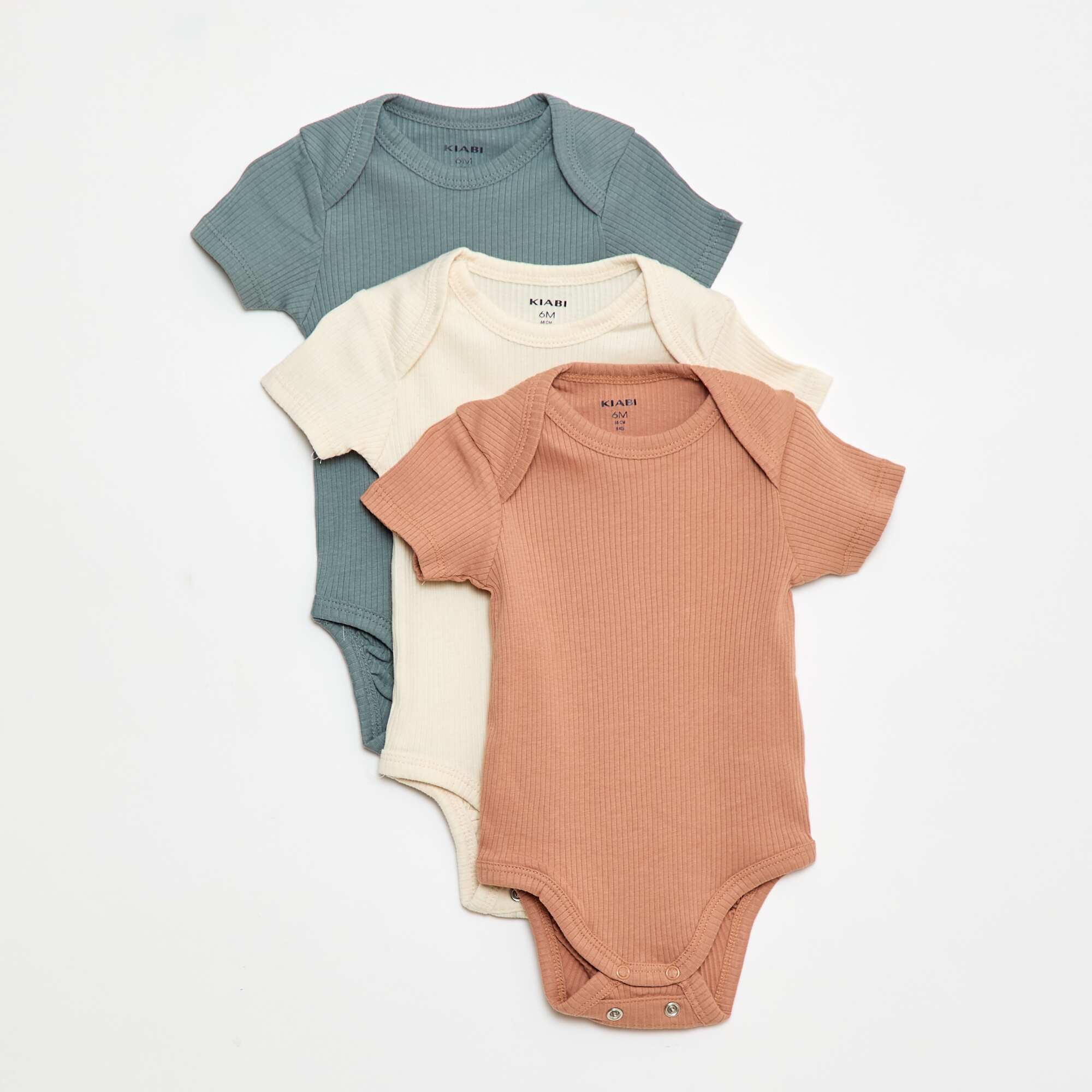 Plain knit grow-with-them bodysuits - Pack of 3 BEIGE