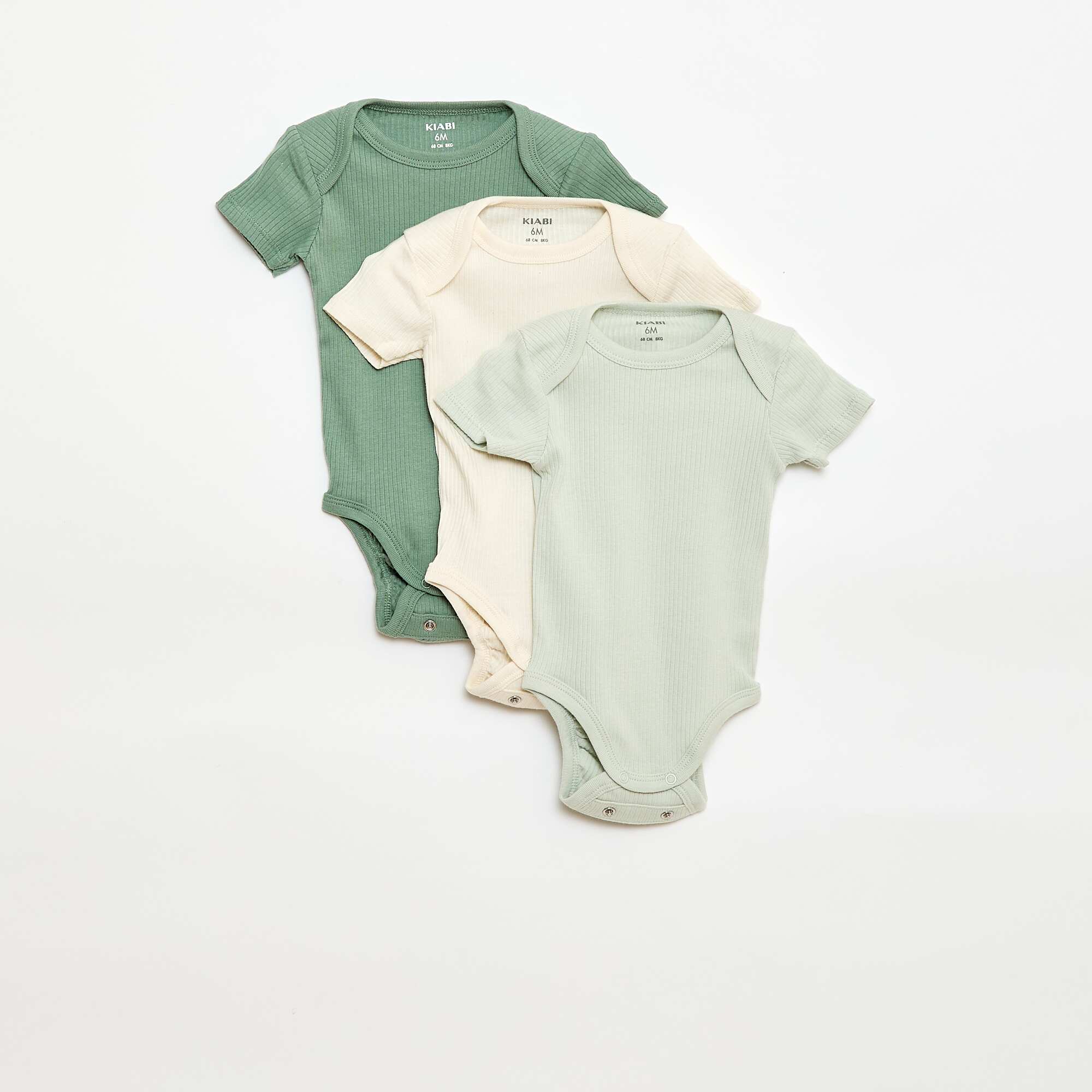 Plain knit grow-with-them bodysuits - Pack of 3 GREEN