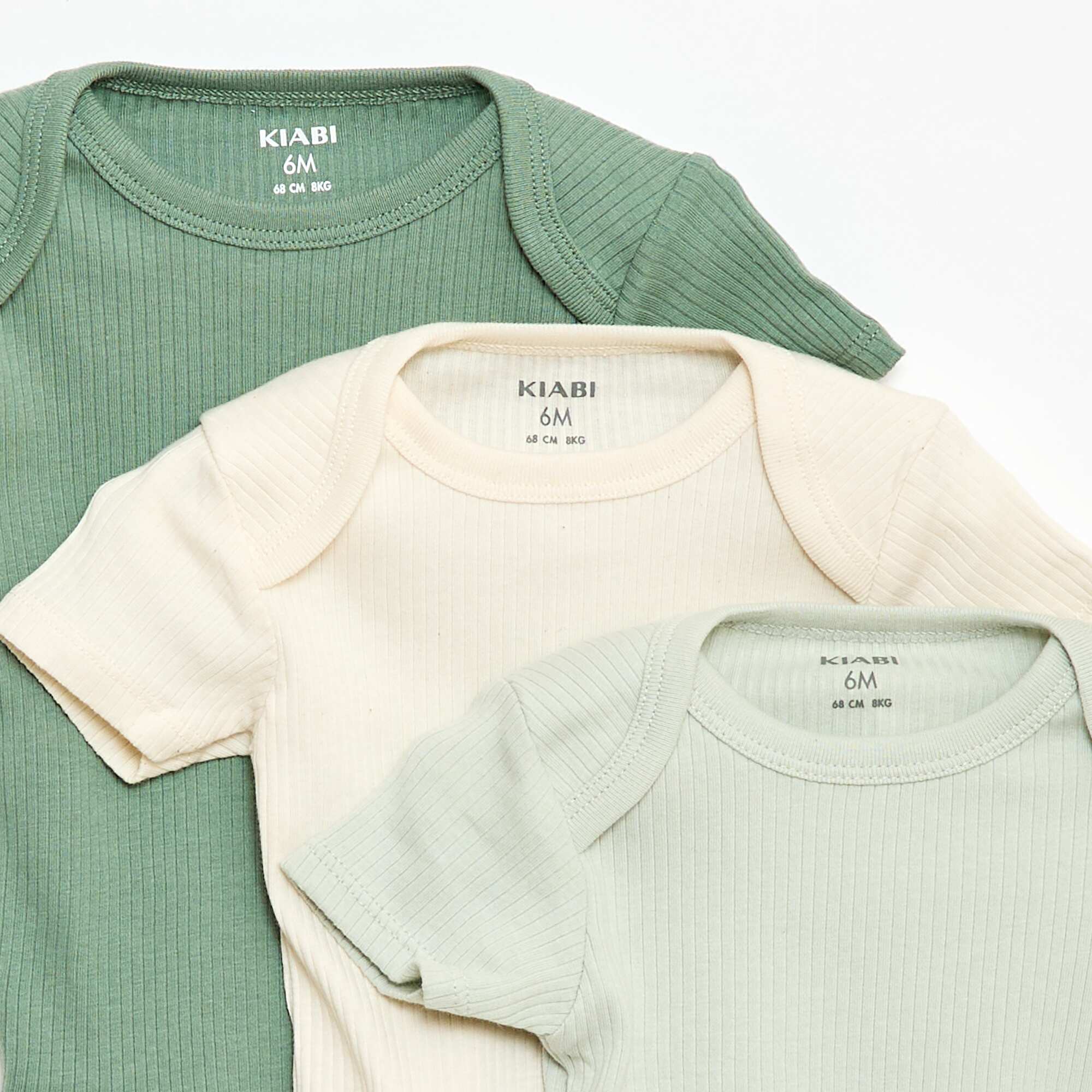 Plain knit grow-with-them bodysuits - Pack of 3 GREEN - Image 2