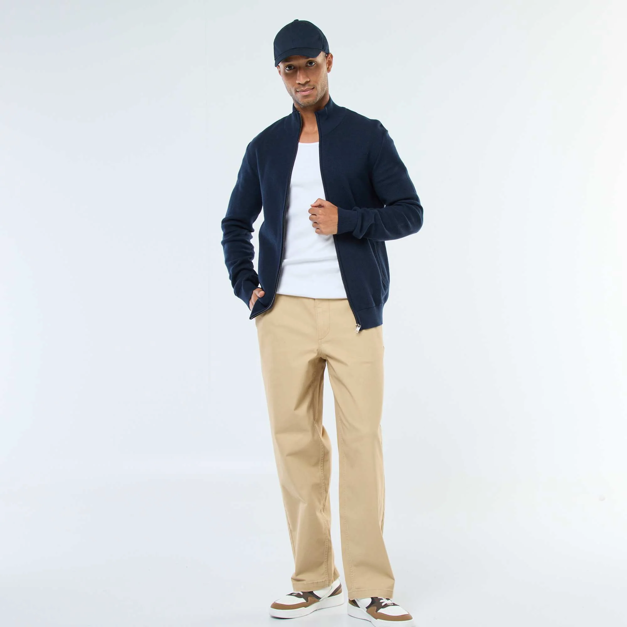 Plain Knit Vest with 2 Pockets and Stand-Up Collar BLUE - Image 2