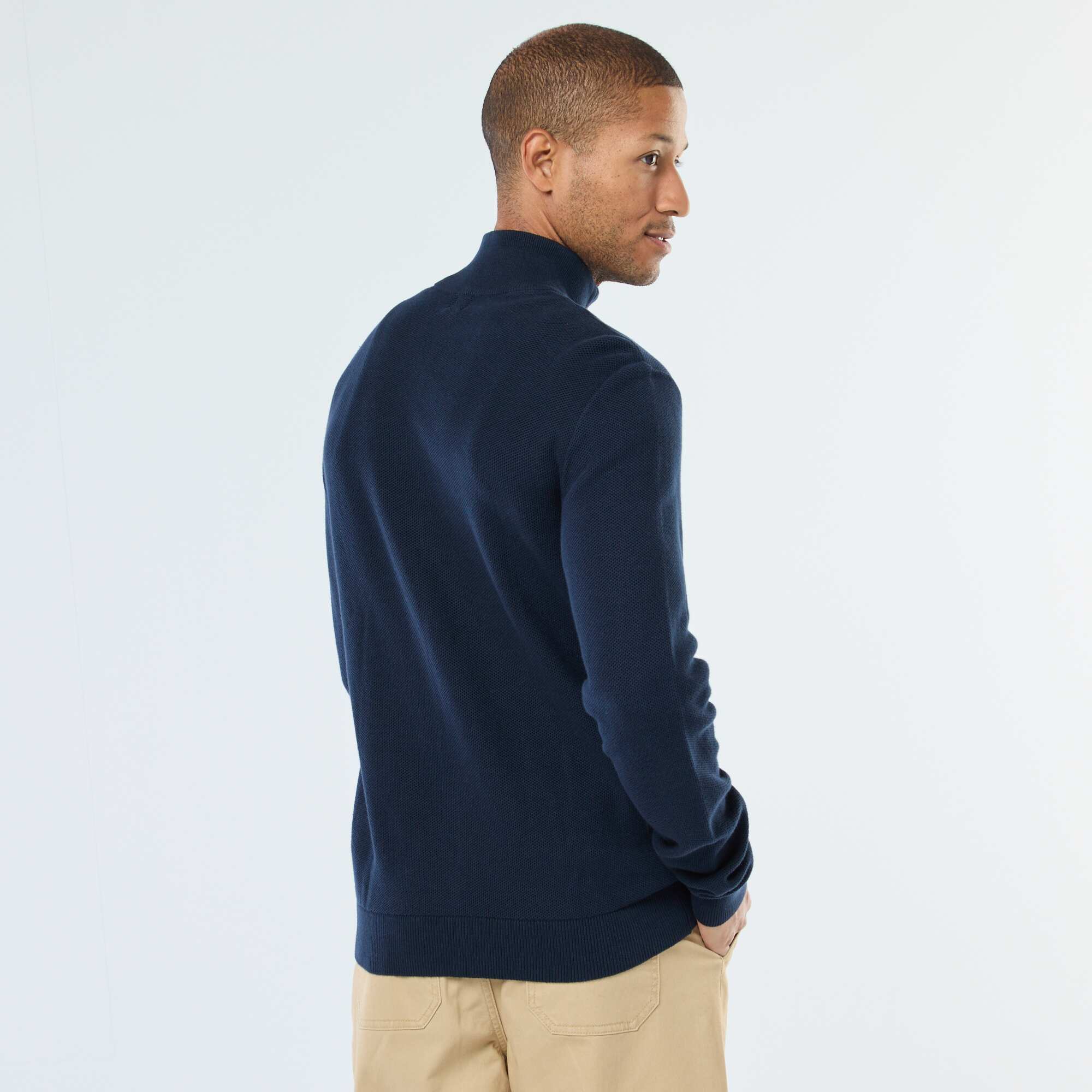 Plain Knit Vest with 2 Pockets and Stand-Up Collar BLUE - Image 4