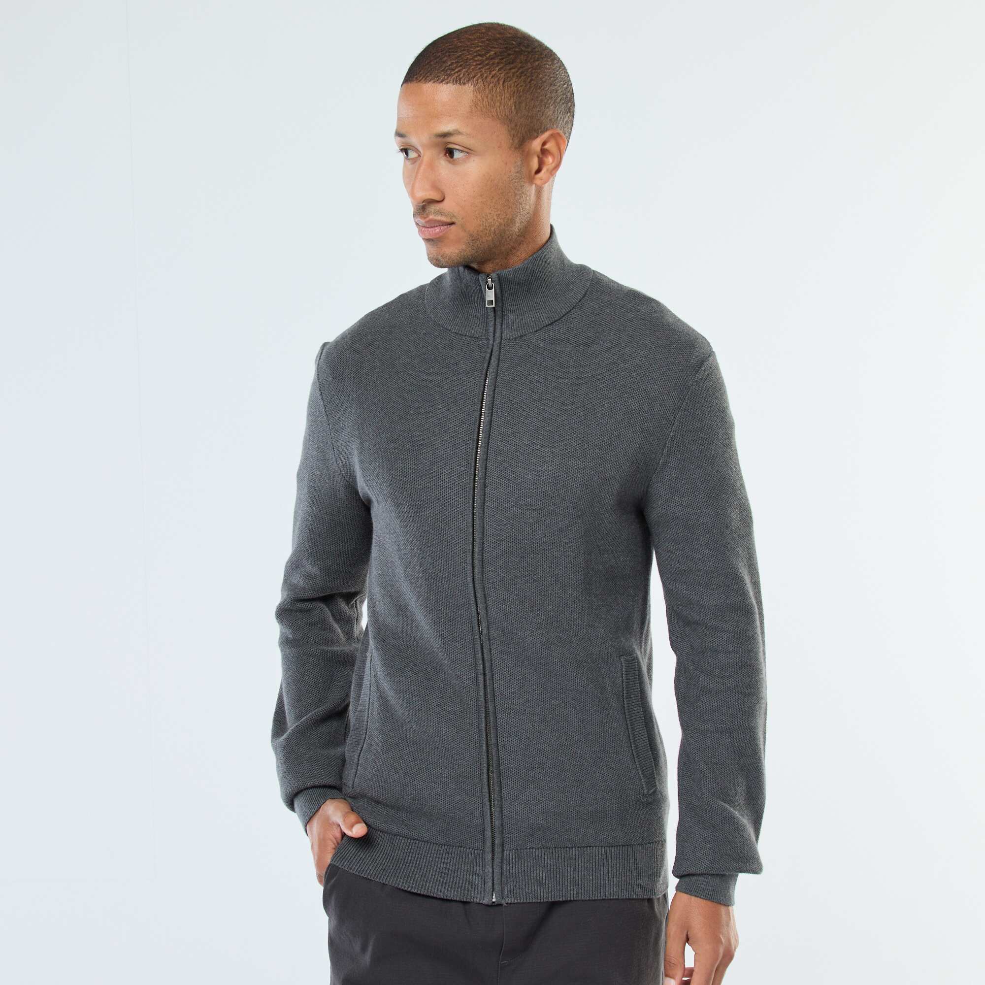 Plain knit vest with 2 pockets and stand-up collar GREY - Image 3