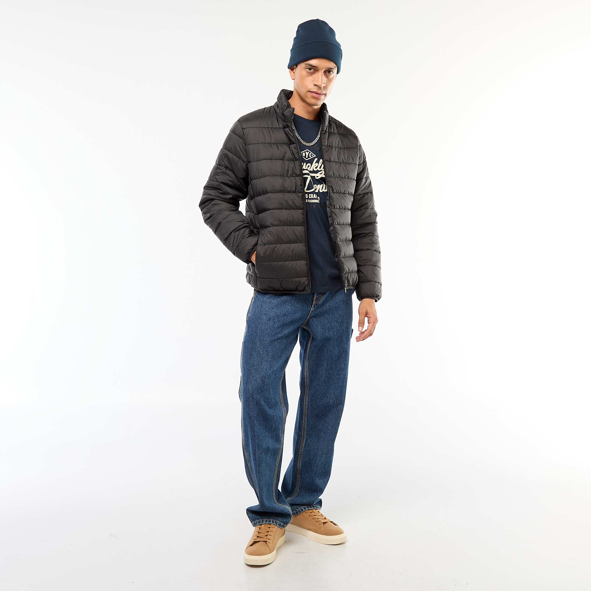 Plain lightweight quilted padded jacket BLACK - Image 2