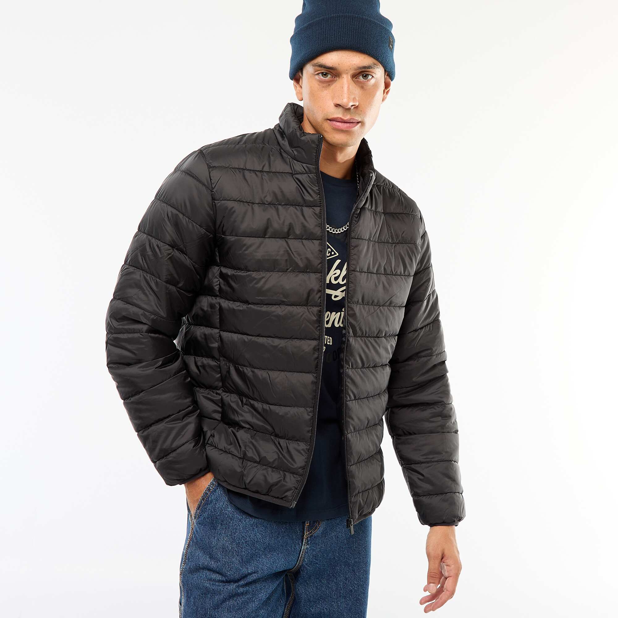 Plain lightweight quilted padded jacket BLACK - Image 3