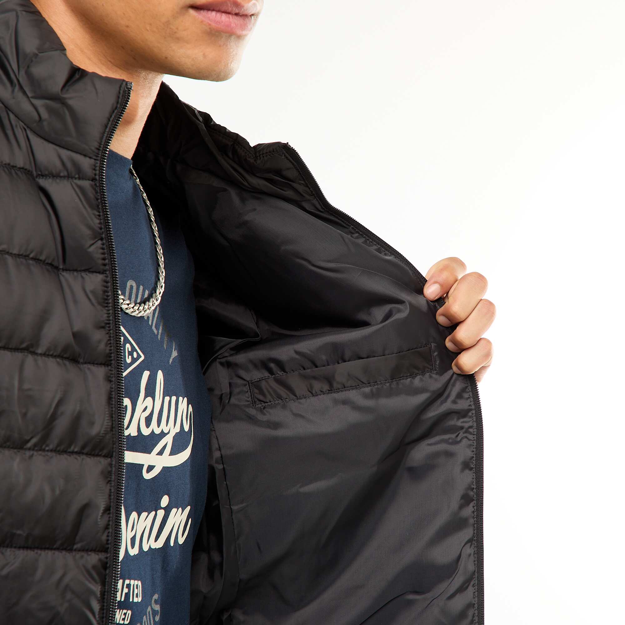 Plain lightweight quilted padded jacket BLACK - Image 5