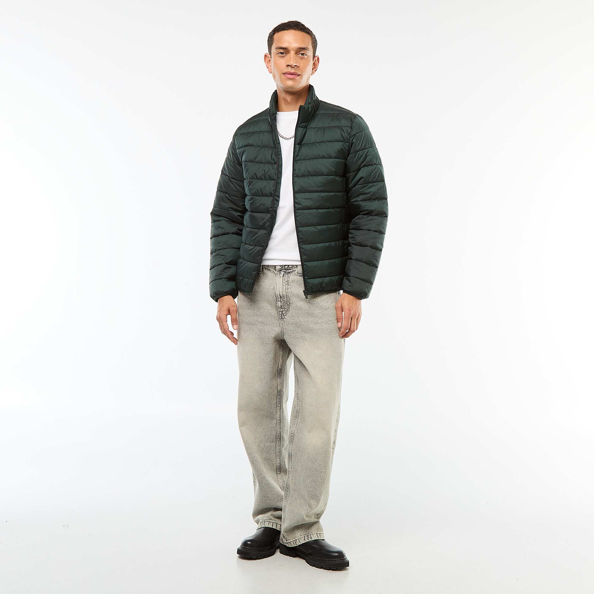 Plain lightweight quilted padded jacket GREEN - Image 2