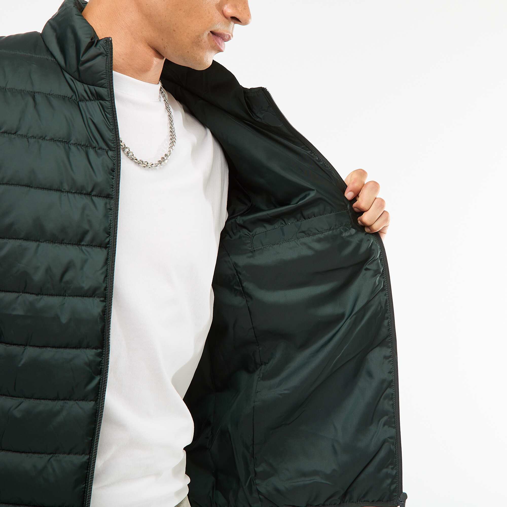 Plain lightweight quilted padded jacket GREEN - Image 5