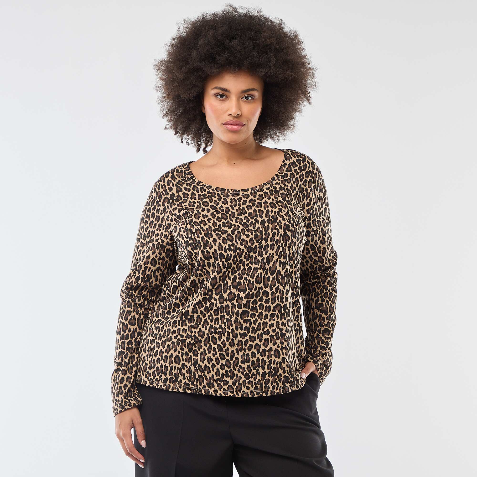 Plain long-sleeved jersey T-shirt BEIGE - Image 3