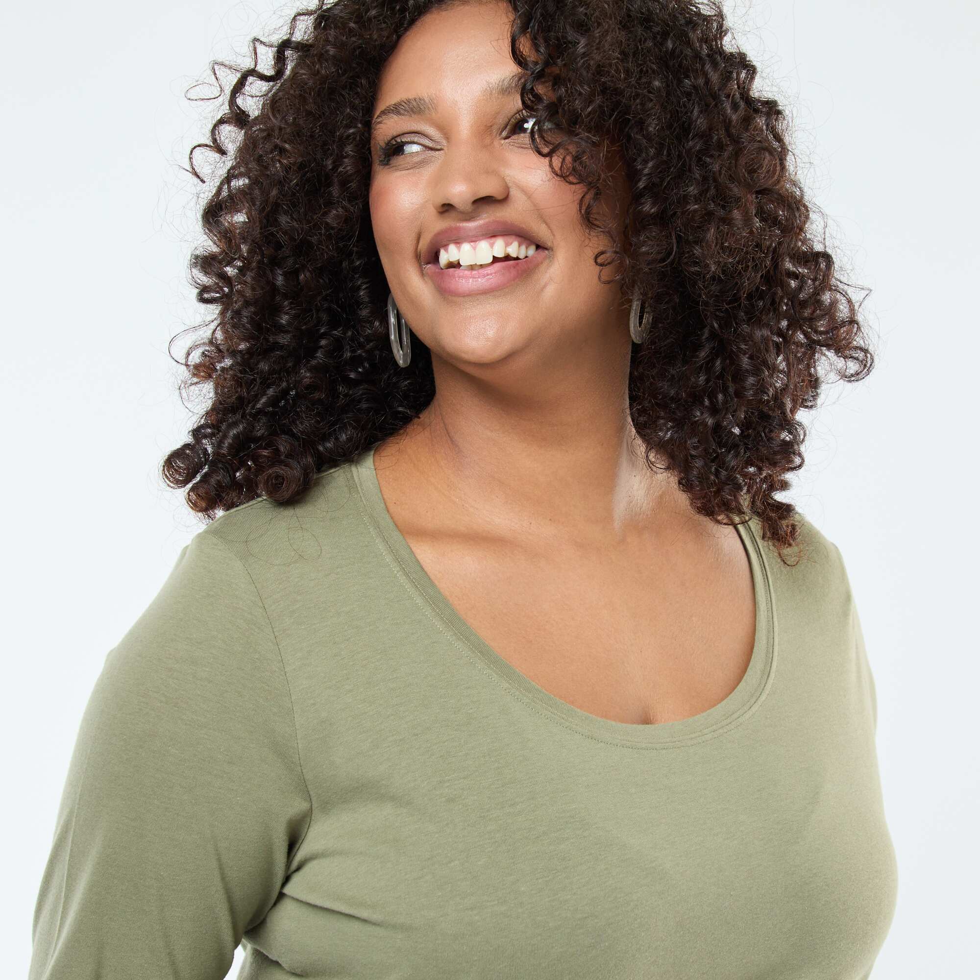 Plain long-sleeved jersey T-shirt GREEN - Image 3
