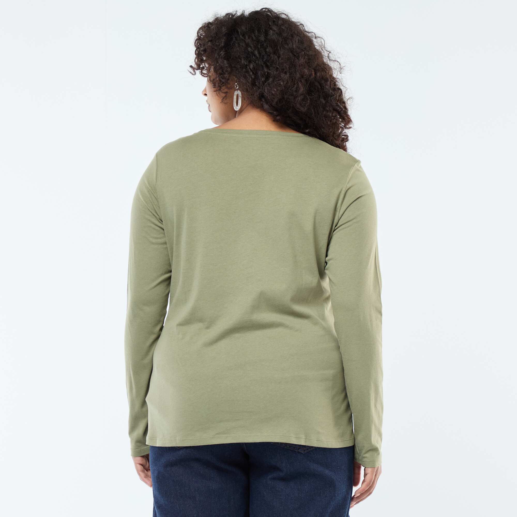 Plain long-sleeved jersey T-shirt GREEN - Image 4
