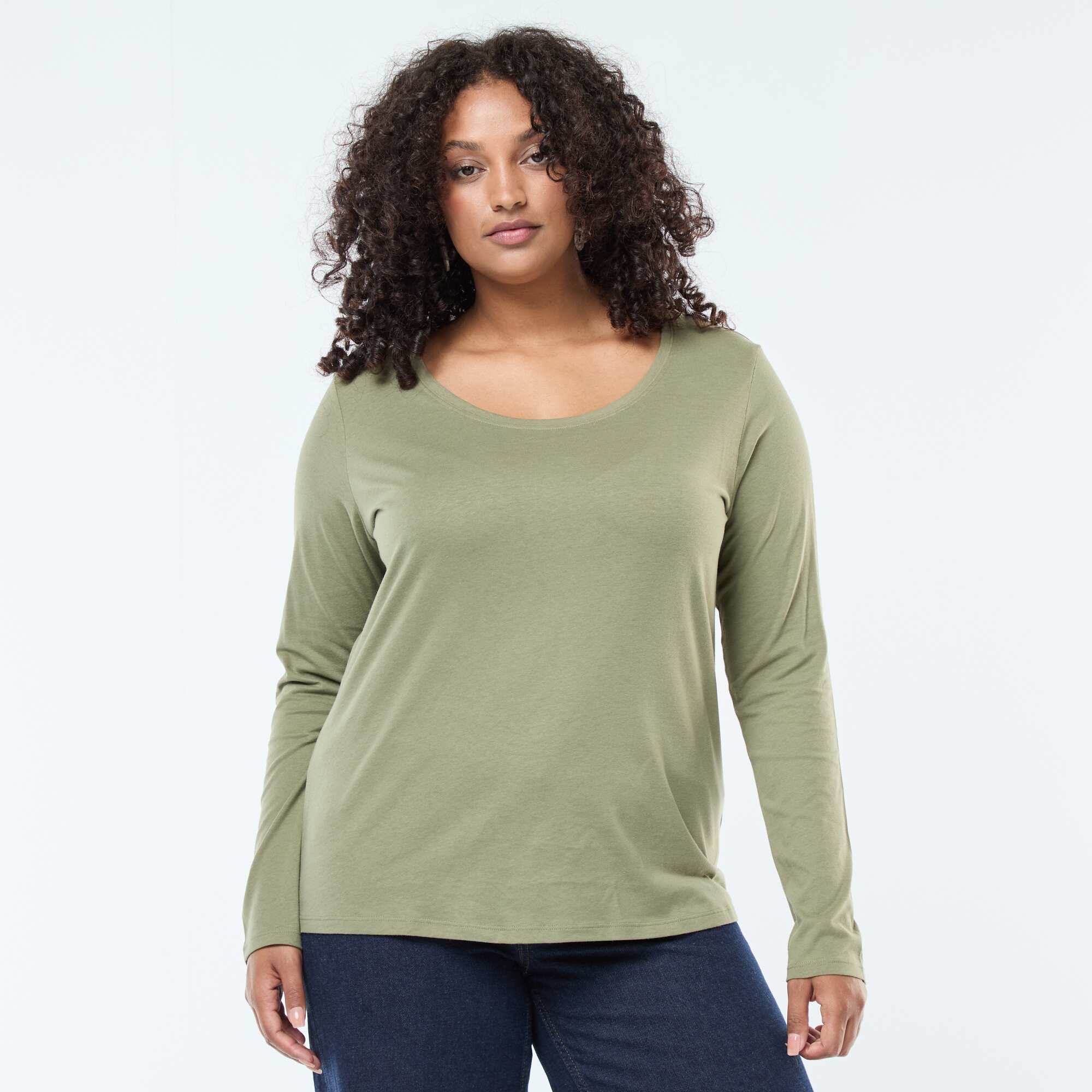 Plain long-sleeved jersey T-shirt GREEN - Image 5