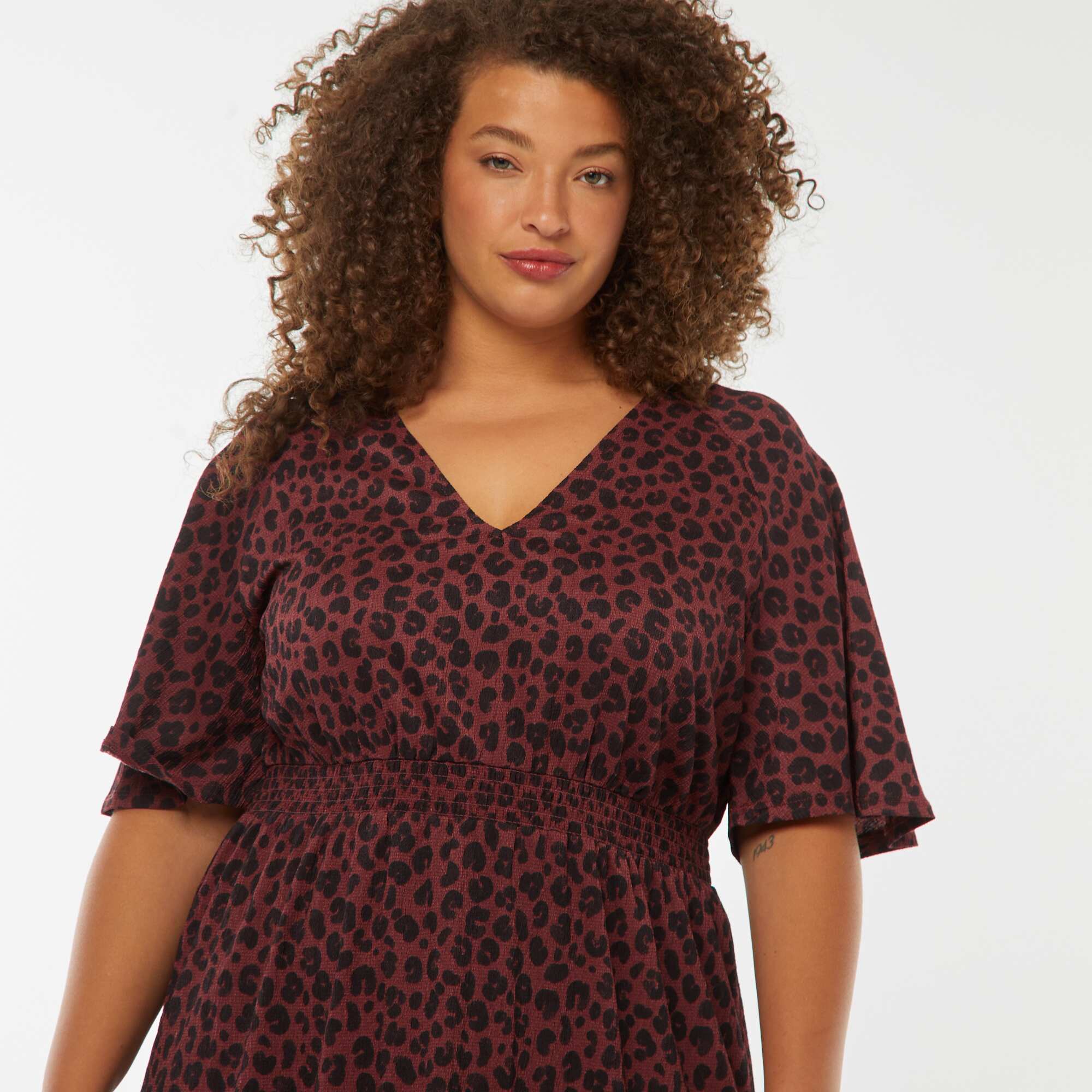 Plain long waffle-knit dress PURPLE - Image 2