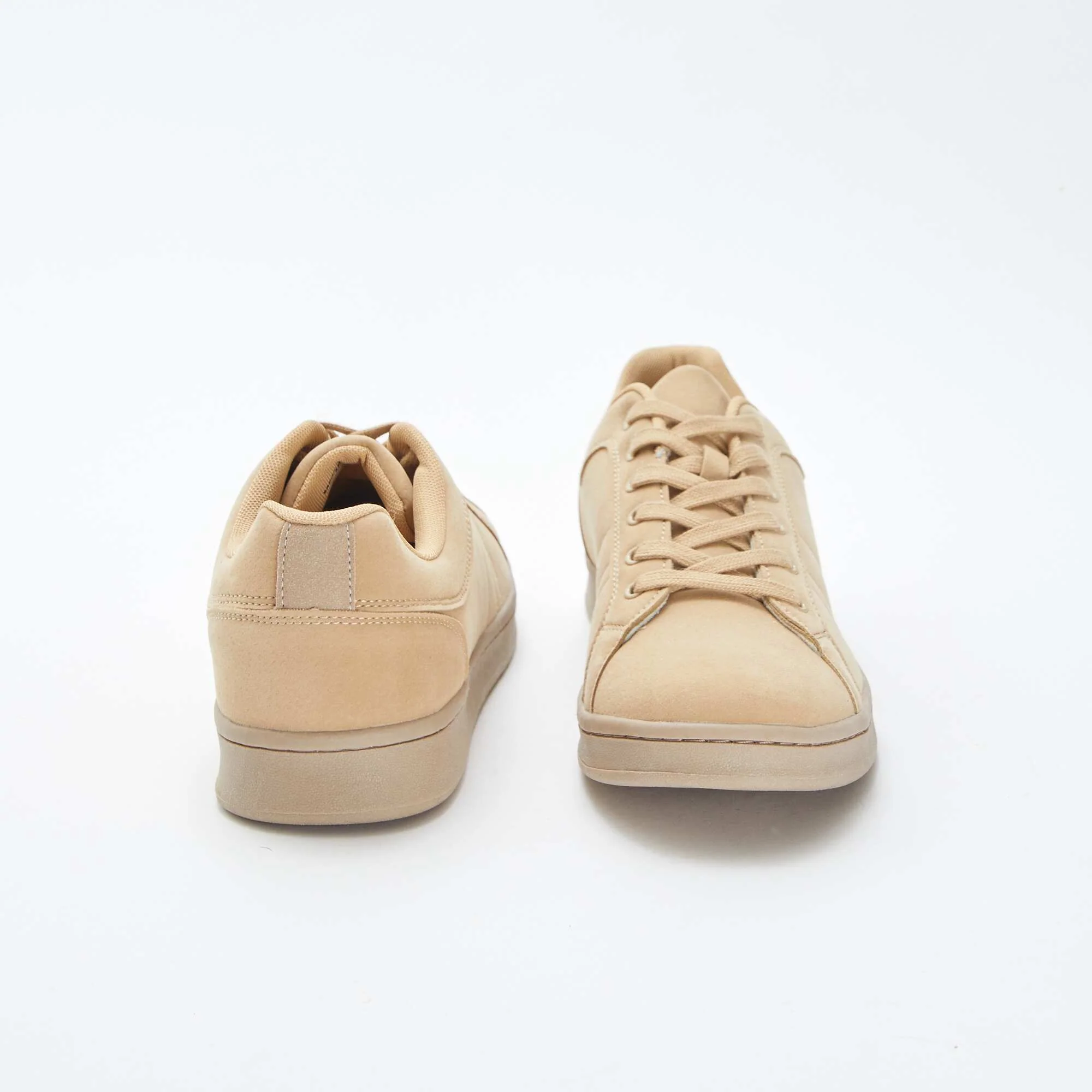 Plain low-top faux suede trainers BEIGE - Image 3