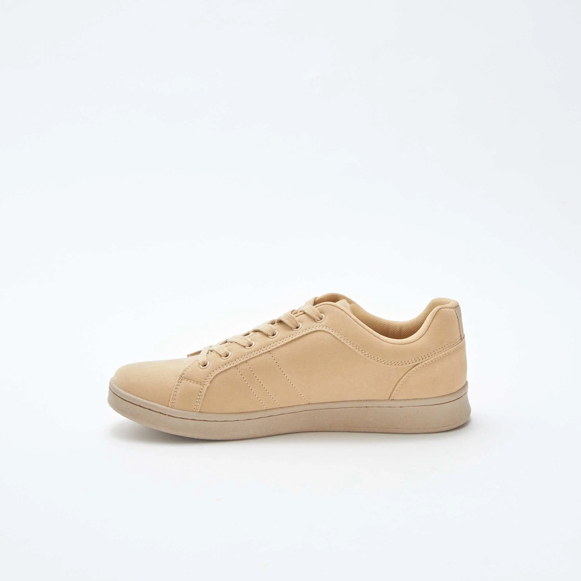Plain low-top faux suede trainers BEIGE - Image 4