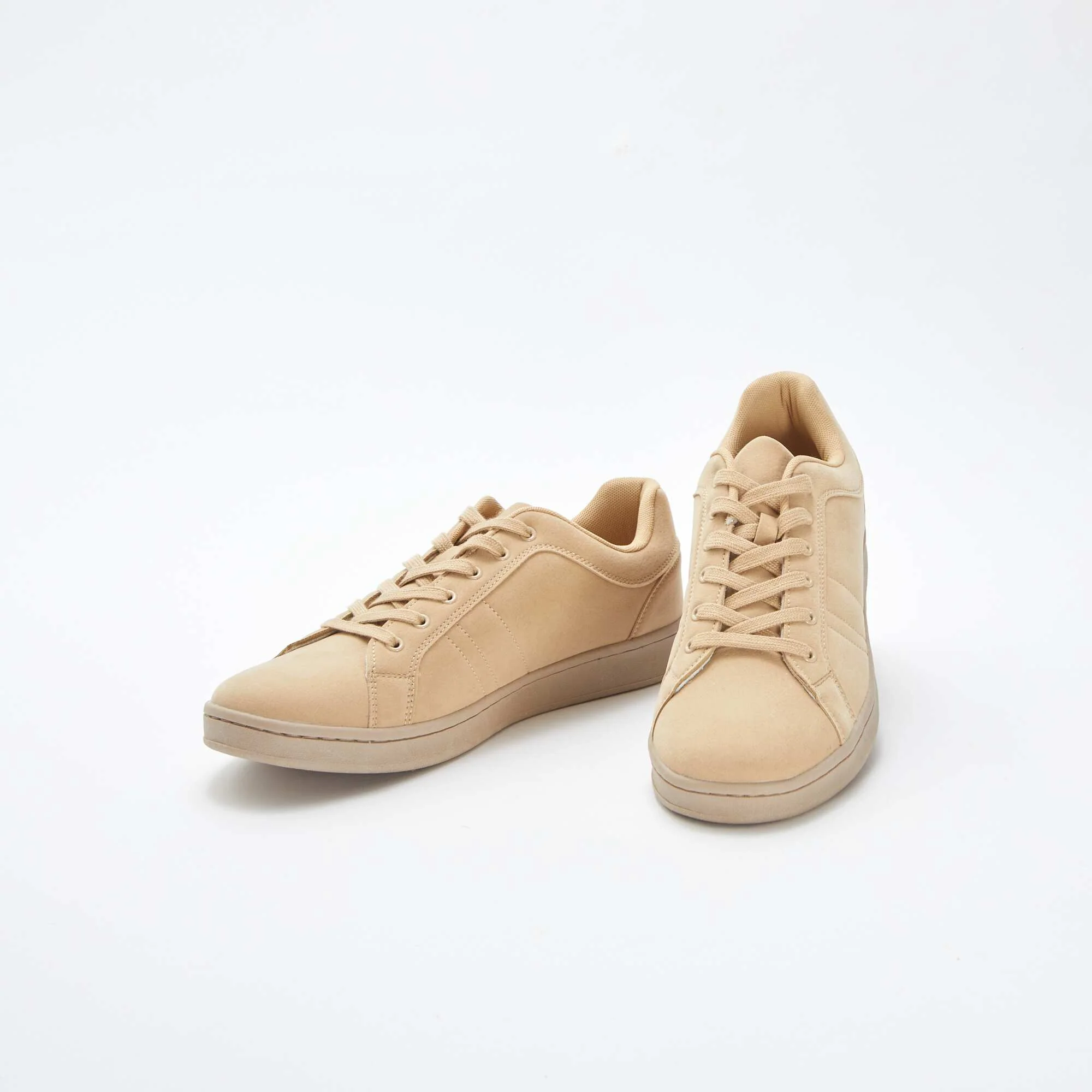 Plain low-top faux suede trainers BEIGE - Image 5